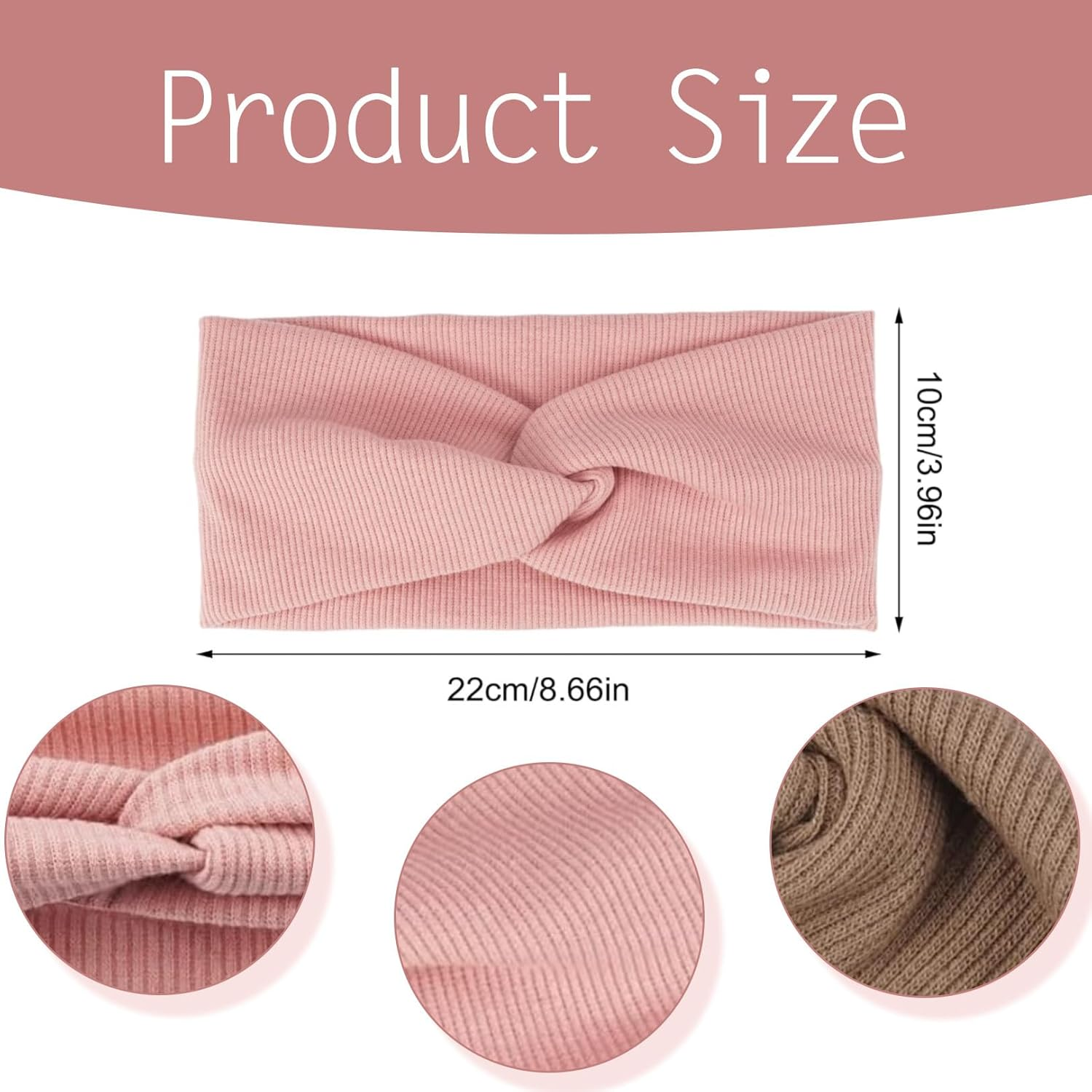 Pack of 4 Elastic Headbands, Women'S Wide Thin Headbands, Sweat-Absorbing, Knitted Cross Headscarf, Headband, Children, Girls, Spring Hair Accessories for Sports, Yoga, Running (Pink, Black, Khaki image number 1