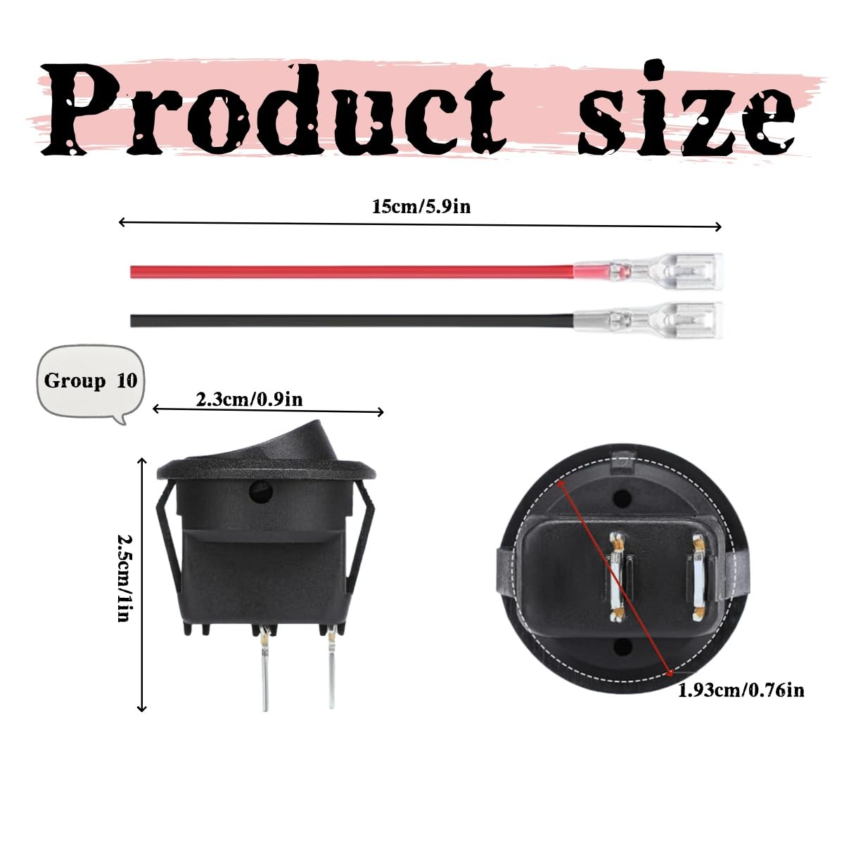10-Piece 12V Circular Joystick Switch, 12-Volt DC Mini Circular Toggle Switch, 2-Pin SPST On/Off Toggle Switch, with 15CM Wire, Suitable for Automobiles, Ships and Recreational Vehicles image number 5