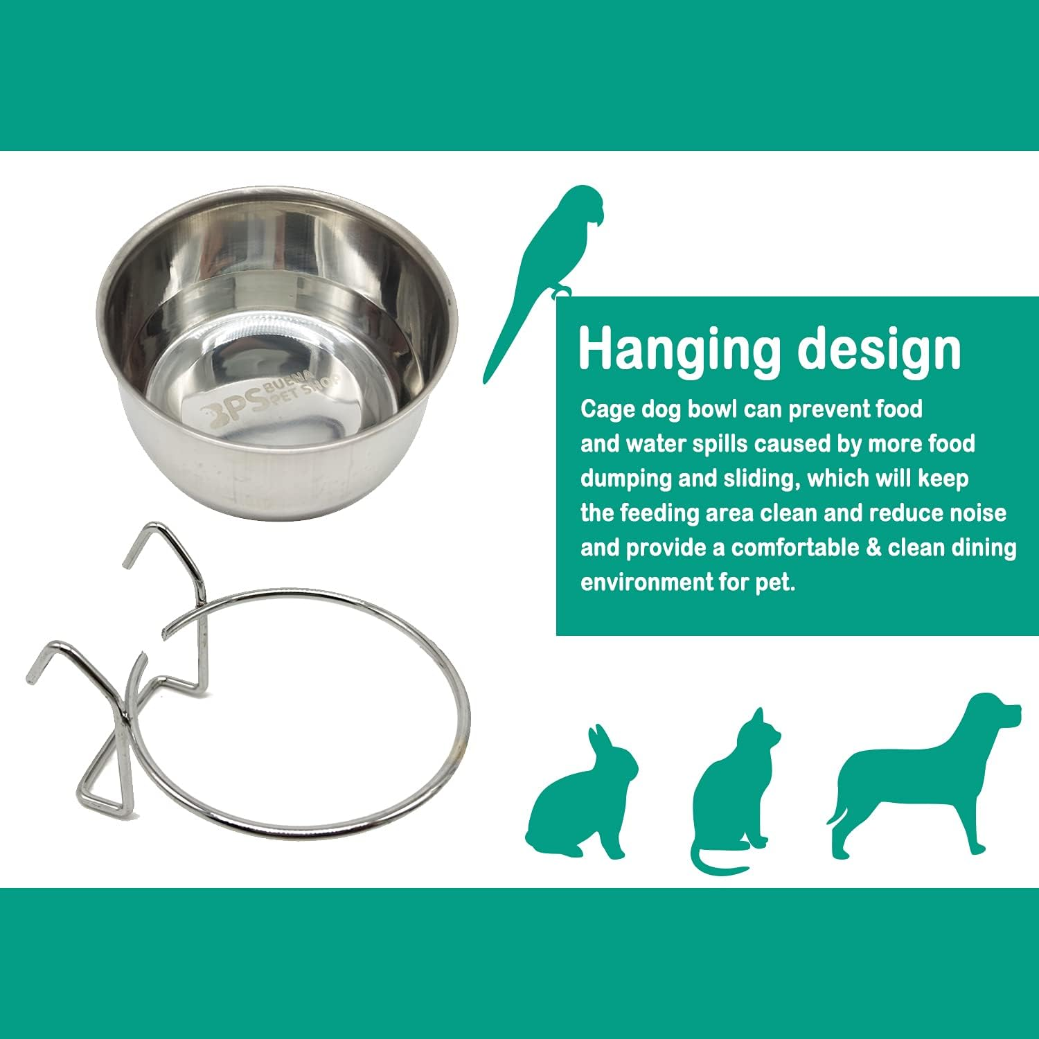 2 X Stainless Steel Food Bowl with Hook Food Container 4 Sizes Pendant for Bird Parrot Small Dog (For Cat) BPS-11131 * 2 - Cat image number 6