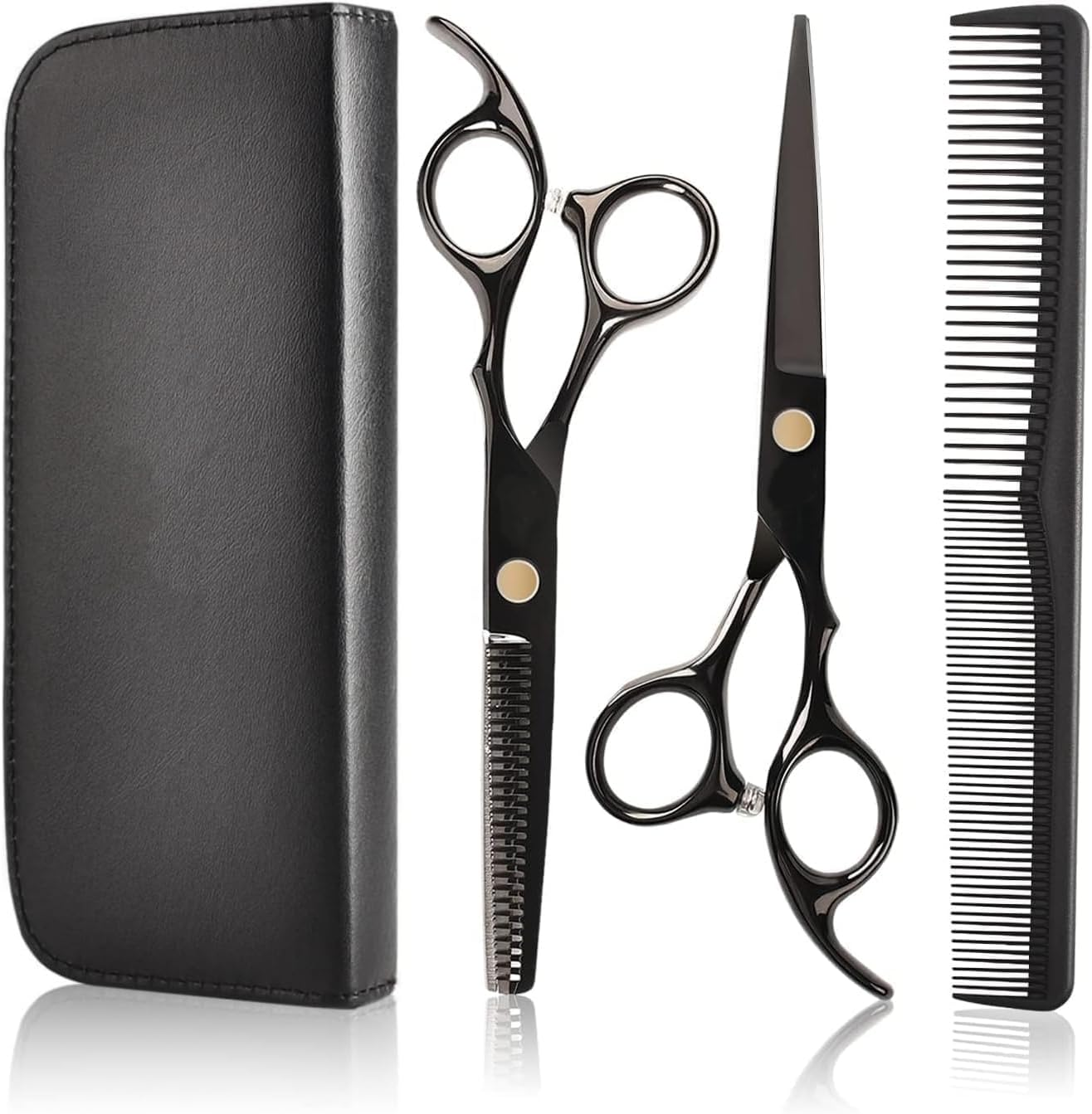 Hair Cutting Scissors Shears Kit, Professional Hairdressing Scissors Set (Hair Beard Trimming Shaping Grooming Thinning Shears) for Men Women Hairdresser Home Salon Barber Haircut Kit (Black) image number 1