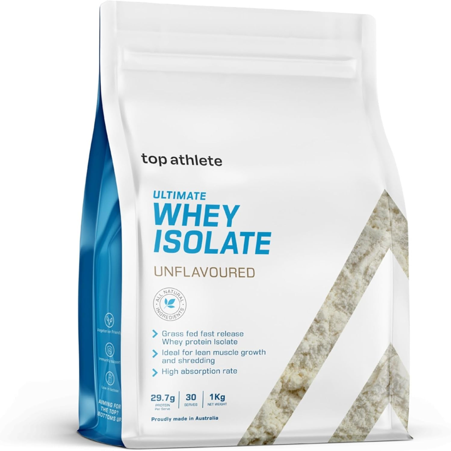 Top Athlete Ultimate Whey Isolate Unflavoured Protein Powder, Raw, 1KG, 29.7G Protein per Serve,100% Grass Fed Whey Isolate Protein, Blended with Natural Flavours and Organic Sweetener, NO NASTIES | GLUTEN FREE | ADDITIVE FREE | GUM FREE | FILLERS FREE
