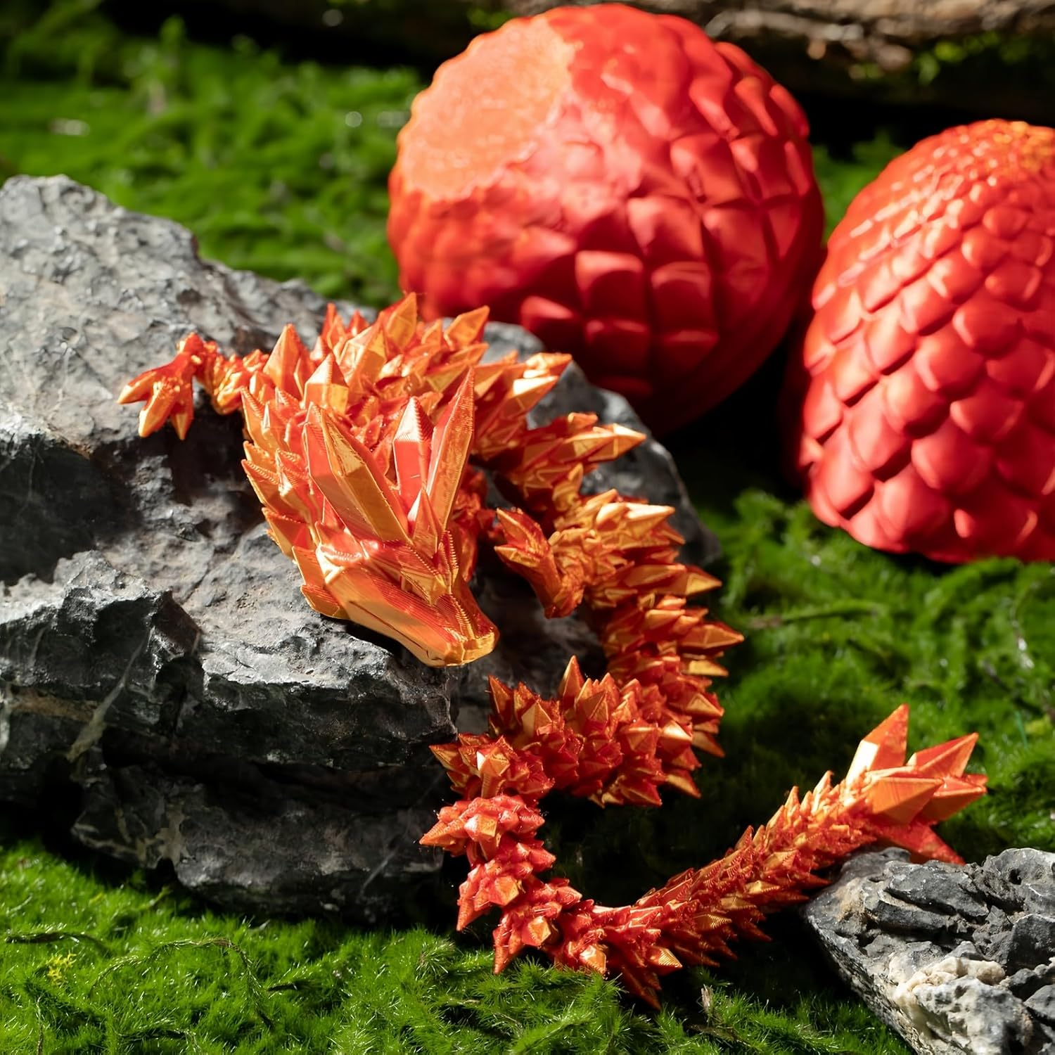 3D Printed Dragon Egg with Surprise Articulated Dragon - Loving Kids, Stress Relief Toys for Adults(Fiery Orange - Red)
