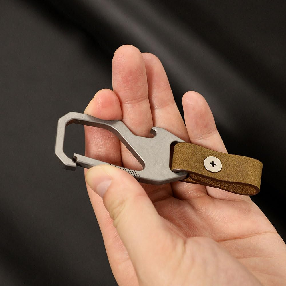 Premium Titanium Key Keeper with Genuine Leather Belt Loop with Secure Carabiner Clip, Built-In Bottle Opener and Compact Key Ring Ultra-Lightweight and Durable Everyday Carry Essential image number 2