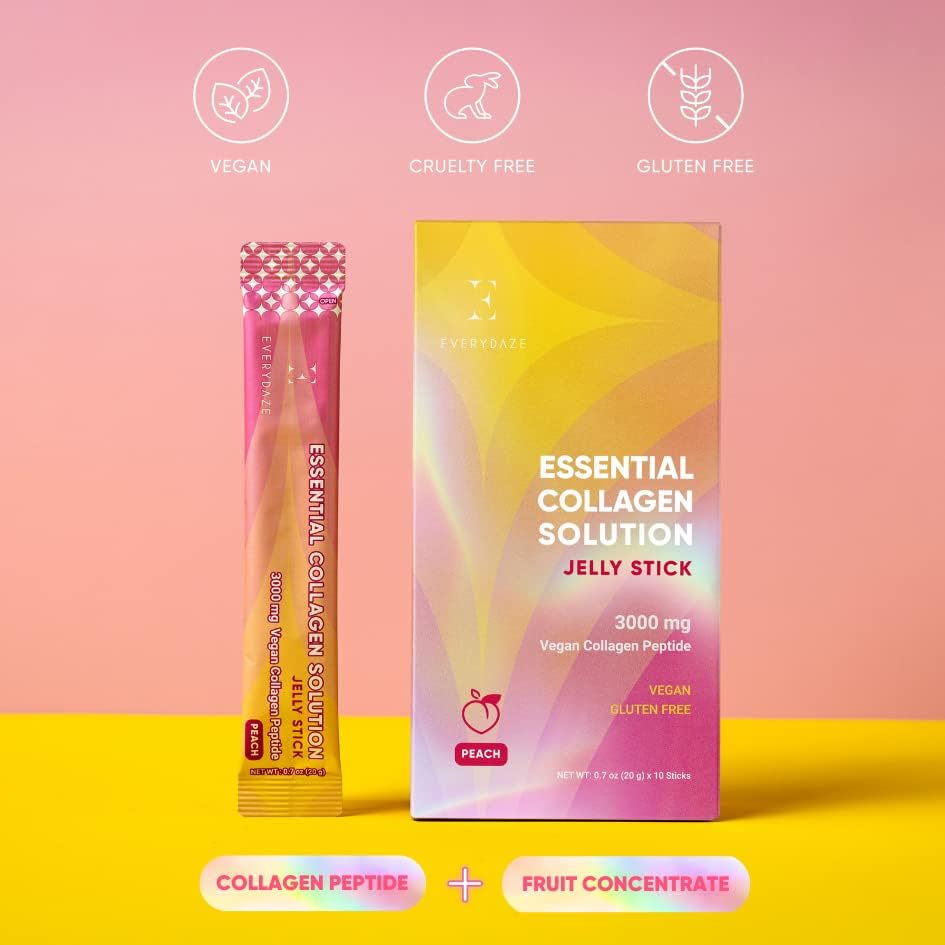 Essential Collagen Solution Jelly Stick, 3000 Mg Vegan Collagen Peptide, Vitamins & Minerals, On-The-Go Snack&hellip; (10 Packs, Peach) image number 5