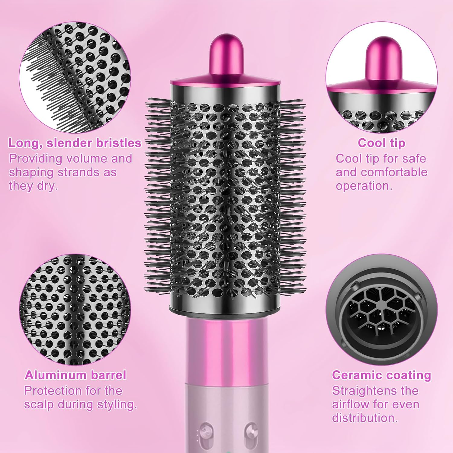 ZEPHBLOW Large round Volumizing Brush for Dyson Airwrap, Large round Brush Attachment Compatible with Dyson Airwrap HS01/HS05 Ideal for Styling Long Hair(Rose) image number 3