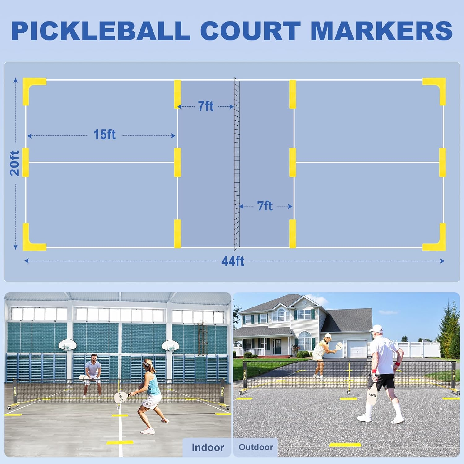 TYRSEN Pickleball Set with Net for Driveway Portable Pickleball Net on Wheels 22 FT Regulation Size Pickle Ball Net System with Carrying Bag, Weather Resistant Metal Frame image number 2