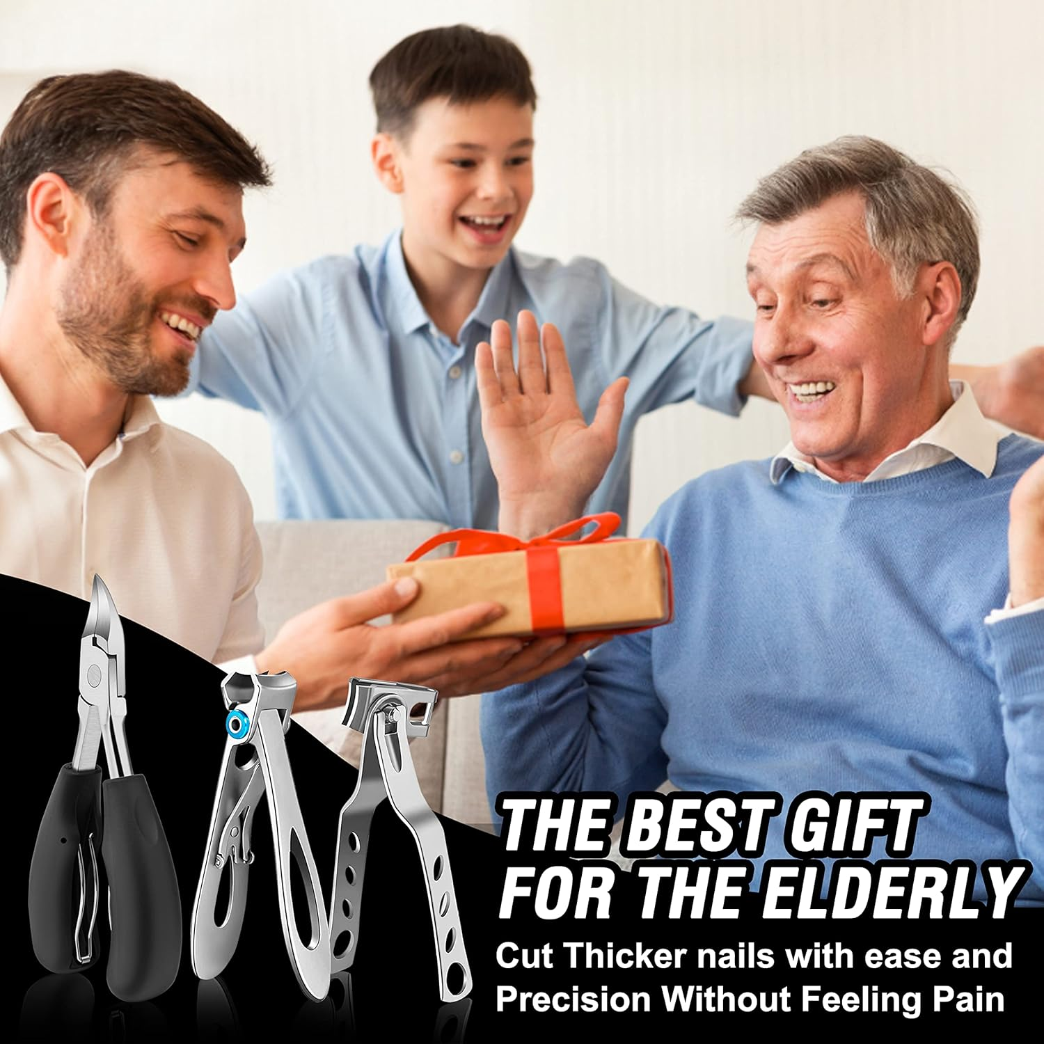 Toenail Clippers for Seniors Thick Toenails, Aucurwen Heavy Duty Toe Nail Clippers Adult Thick Nails Long Handle, Large Toenail Clippers for Thick Nails 7Pcs - Black, Silver image number 4