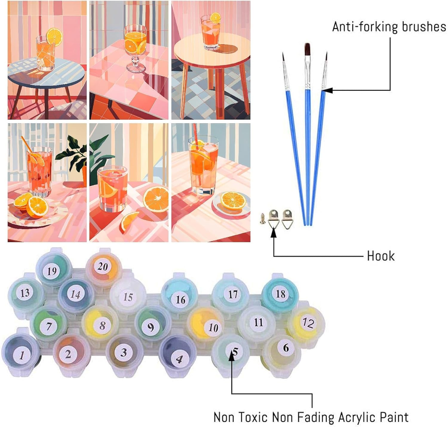 6 Pack Paint by Numbers Kit for Adults, DIY Orange Juice Acrylic Paint by Number Kits on Canvas without Frame, Cocktail Adult Paint by Number Art and Craft for Home Wall Decor 7.8X11.8Inch image number 2