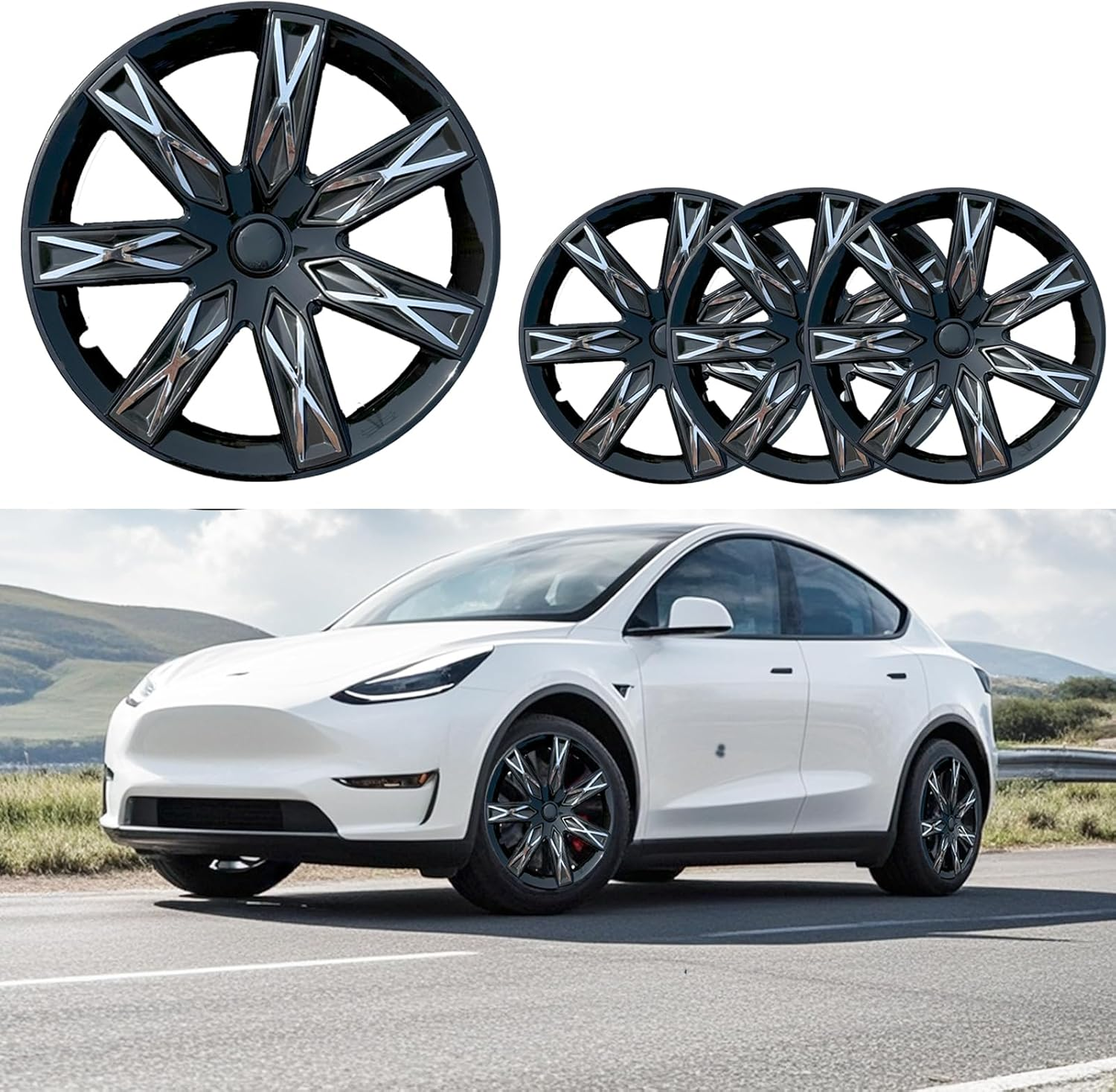 4 Pcs Hubcaps Fit for Tesla Model Y Hubcaps 19 Inch Silver Black Protective Wheel Covers Compatible with Model Y 2019, 2020, 2021, 2022, 2023, 2024 Tesla Y Accessories image number 3