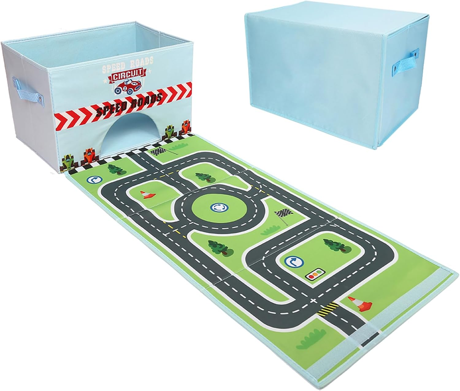 Livememory Toy Cars Storage Box Car Toys Box with Speed Roads (Not Included Cars)-Sky Blue image number 6