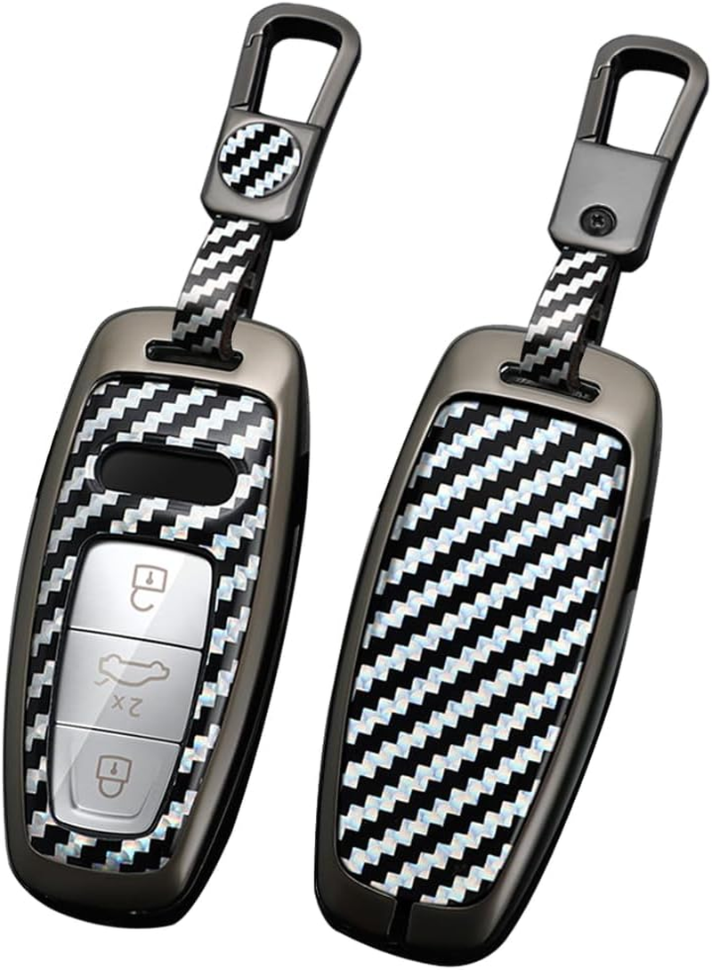 Ontto Alloy Car Key Fob Cover Fit for Audi A6 A7 A8 E-Tron Q5 Q7 Q8 C8 D5 A6L A8L SQ8 2019-2023 Keyless Entry Remote Key Case Keyring Key Shell Holder Keychain Protector Accessories White A - A-Blue image number 5