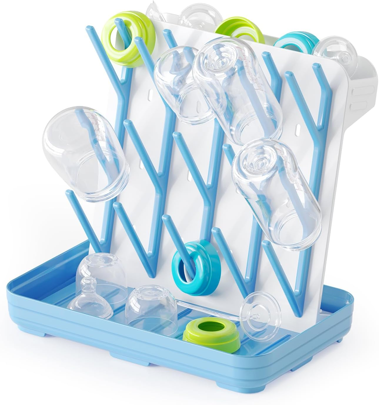 Spaceaid Baby Bottle Drying Rack with 20 Hooks, Space Saving Kitchen Bottles Rack Dryer, Vertical Baby Bottle Holder Organizer for Countertop Storage Accessories (White and Gray)