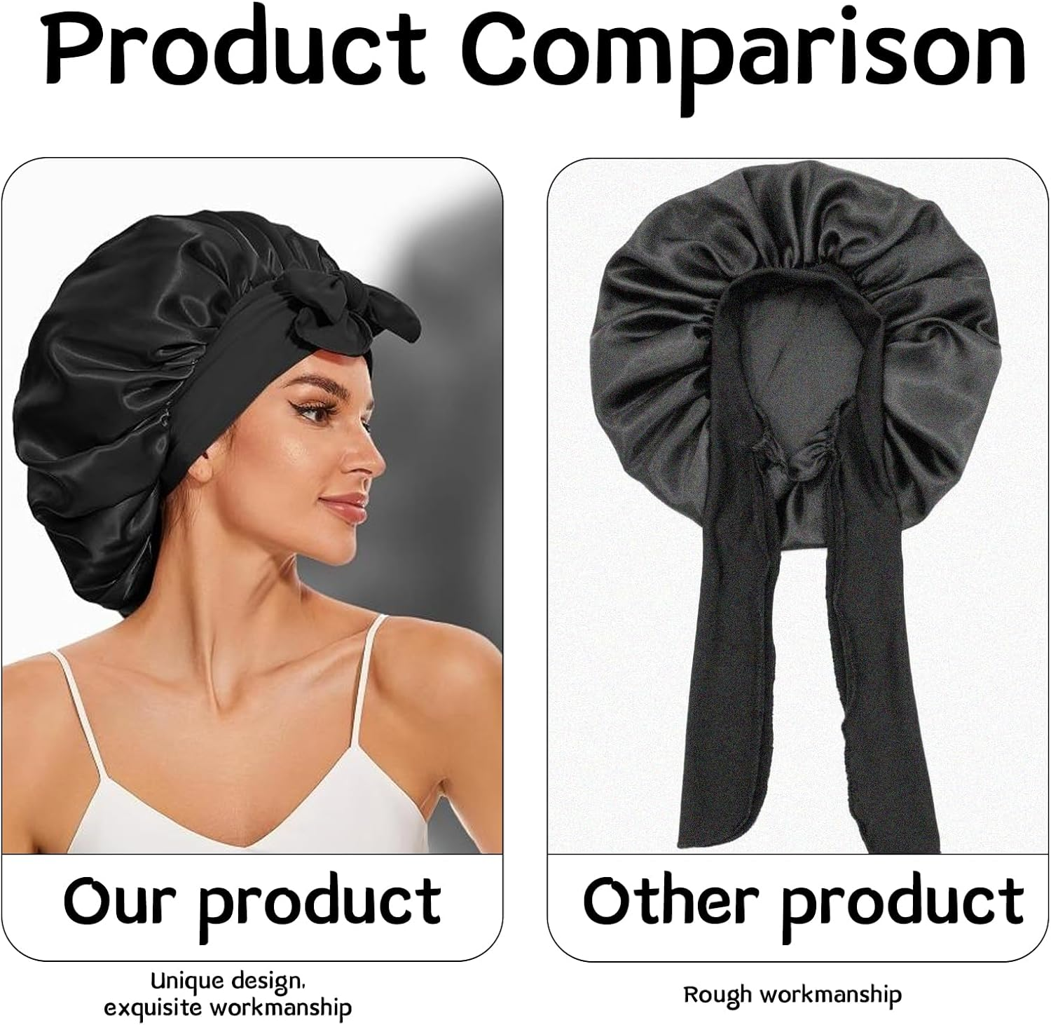 Mniimaluxe Sleep Cap Hair Protection, Silk Hood for Sleeping, Satin Sleep Cap, Bonnet Sleep Cap, Curl Hood, Black, M