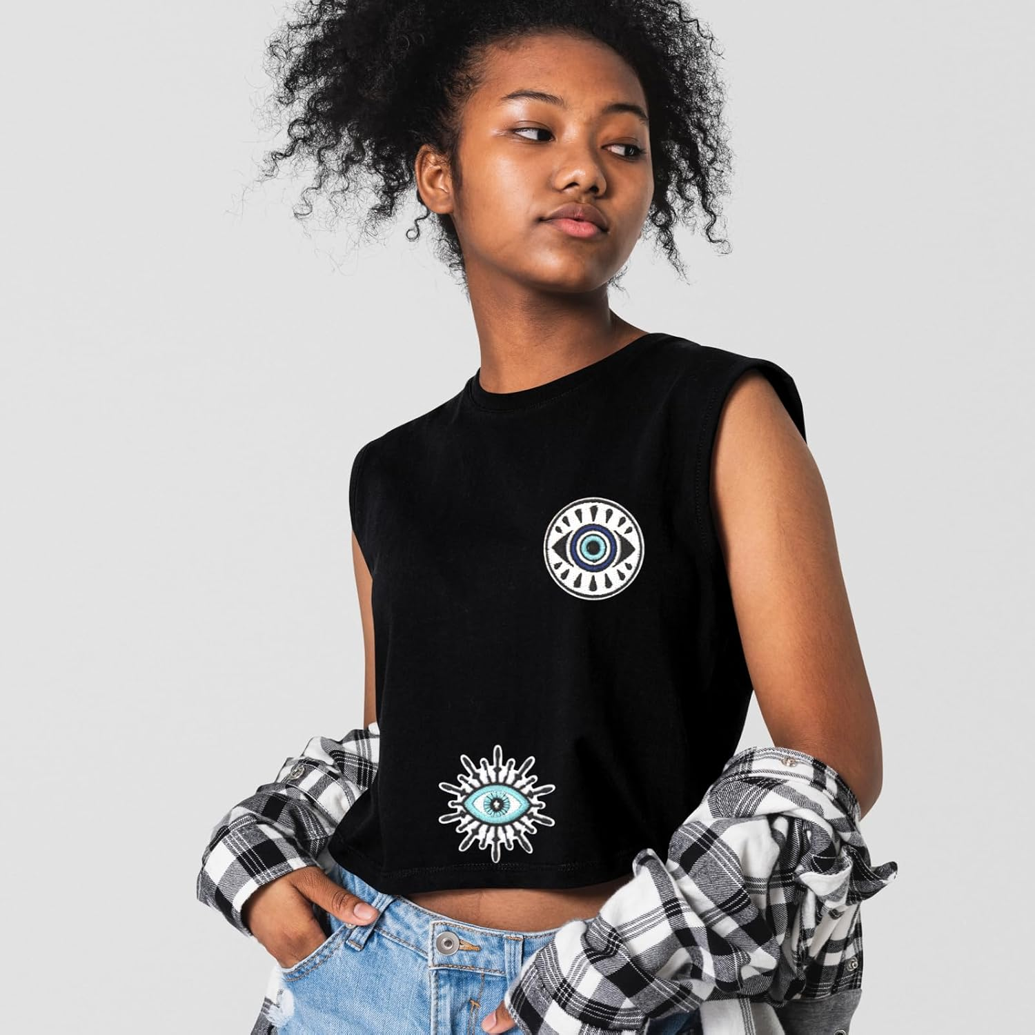 HEYTRCO 9PCS Demon Eye Iron on Patches, Blue Vintage Embroidered Repair Patches for Clothes, Custom Classic Applique for Hats, Jeans, Jackets, Bags, Backpacks, Dress, Shoes image number 2