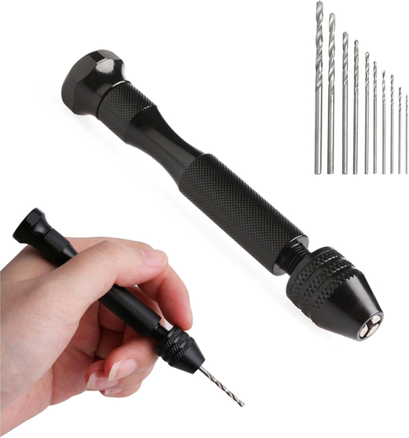 Hot Aluminum Hand Drill Keyless Chuck + 10Pcs Twist Drill Rotary Tool Spanner