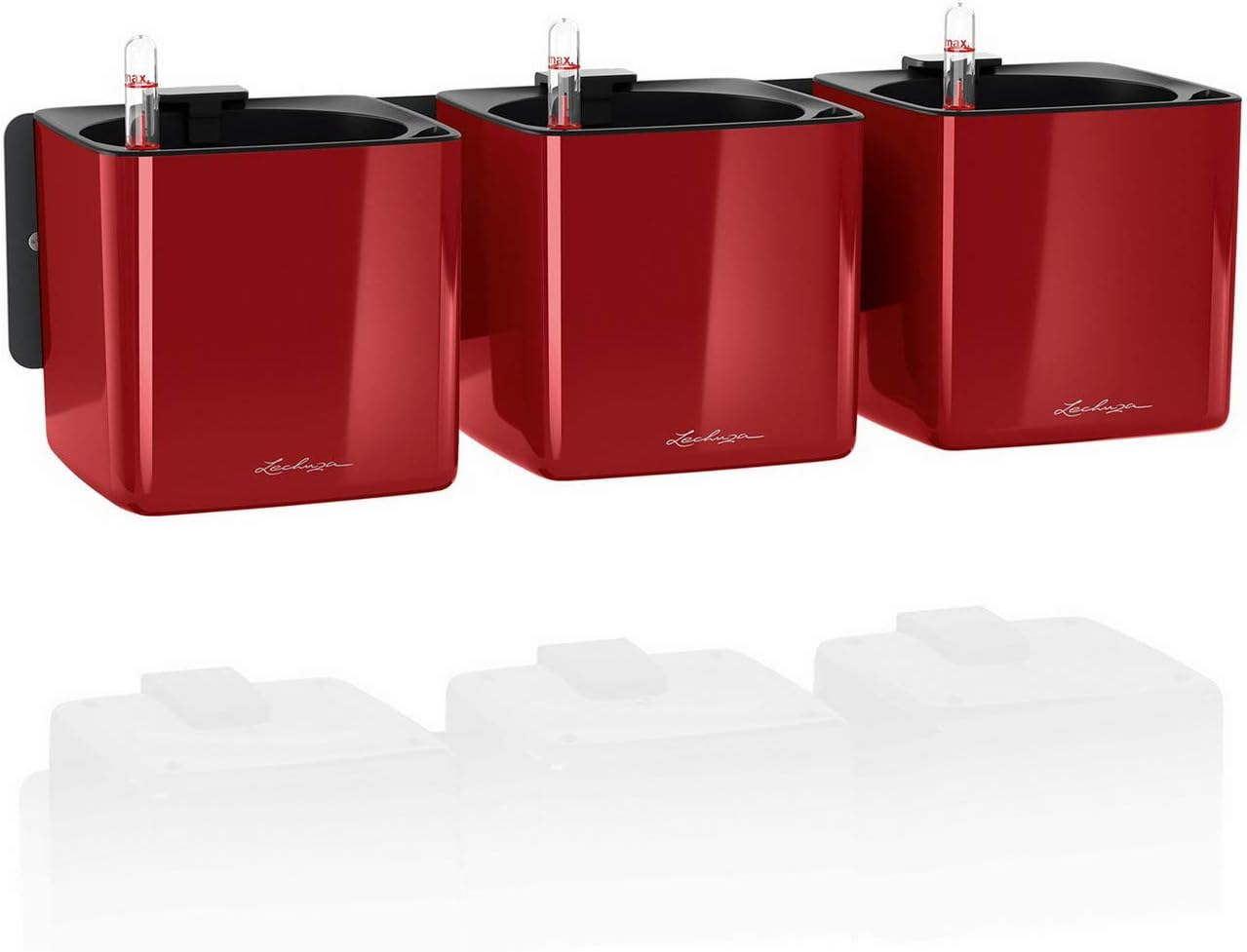 Lechuza Glossy Cube Triple Wall Planter Kit, High Gloss Charcoal