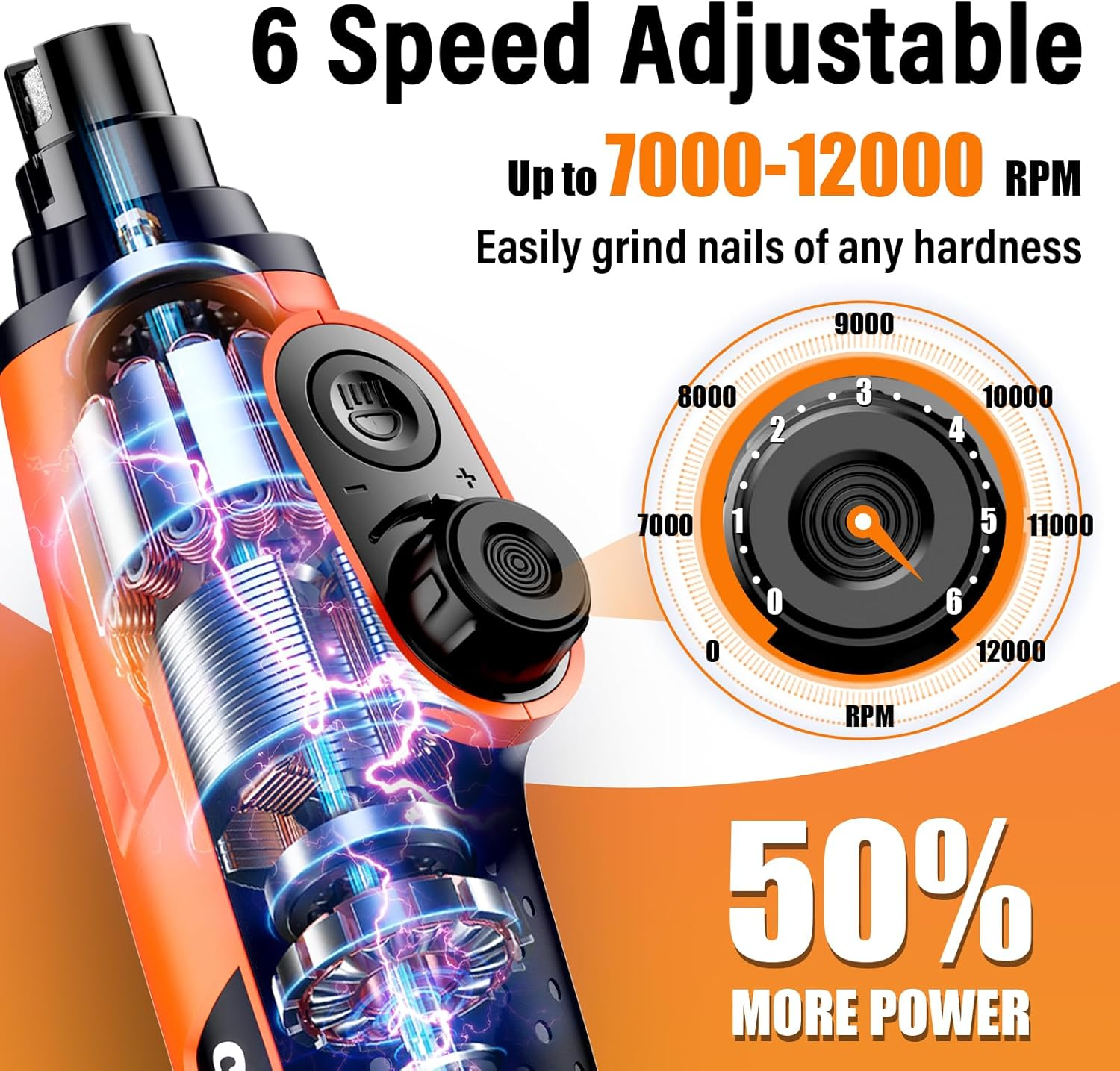 Casfuy Smart Dog Nail Grinder 6 Speeds - 50% More Power with 2 LED Lights Quiet Rechargeable for Small Medium Large Dogs Cats image number 4