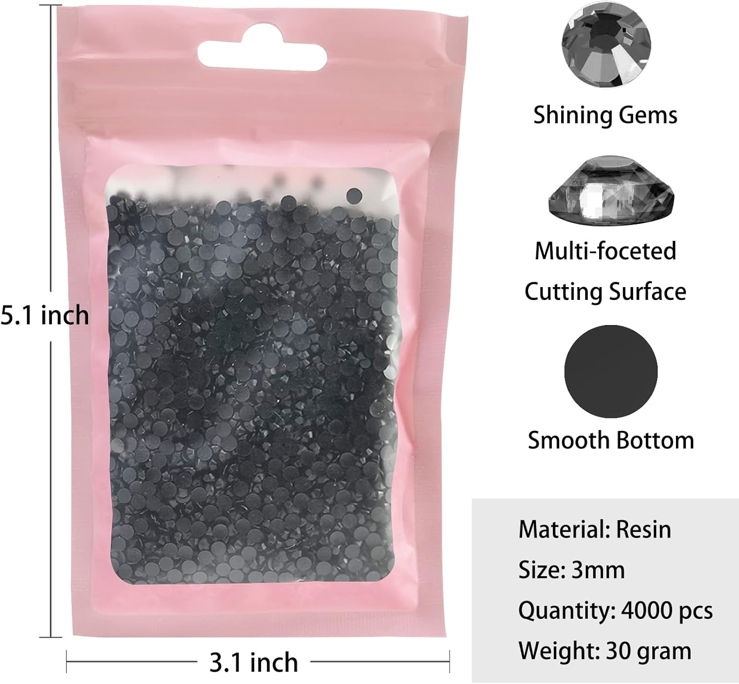 4000Pcs 3Mm Resin Rhinestone Multi-Color Flatback Jelly Resin Rhinestones Bling Glitter Diamond Sparkly Stone for Makeup, Mugs, Tumblers, Craft Decoration (Black) image number 4