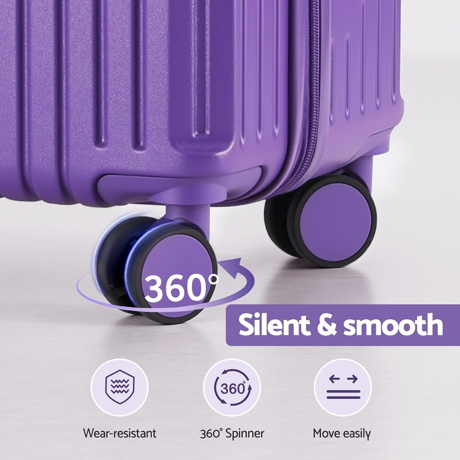 Wanderlite 2Pcs Trunk Luggage Set, 20&rsquo;&rsquo; Suitcase with Larger Capacity, Carry on Luggage with Phone Holder & Hook, TSA Lock, Lightweight Hardshell, Purple image number 2