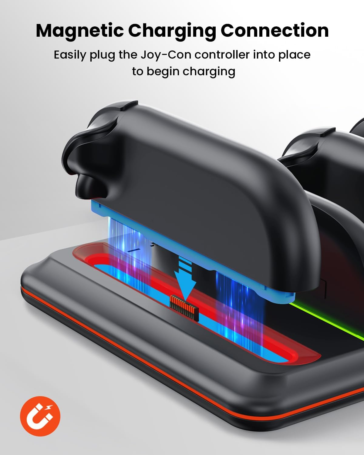 Switch 2 Controller Charger Dock for Nintendo Switch Joycon, Magnetic Charging Dock Station with RGB Light Modes, Charger Indicator & USB C Cable, Switch Accessory Kits, Storage Four Game Cards image number 2