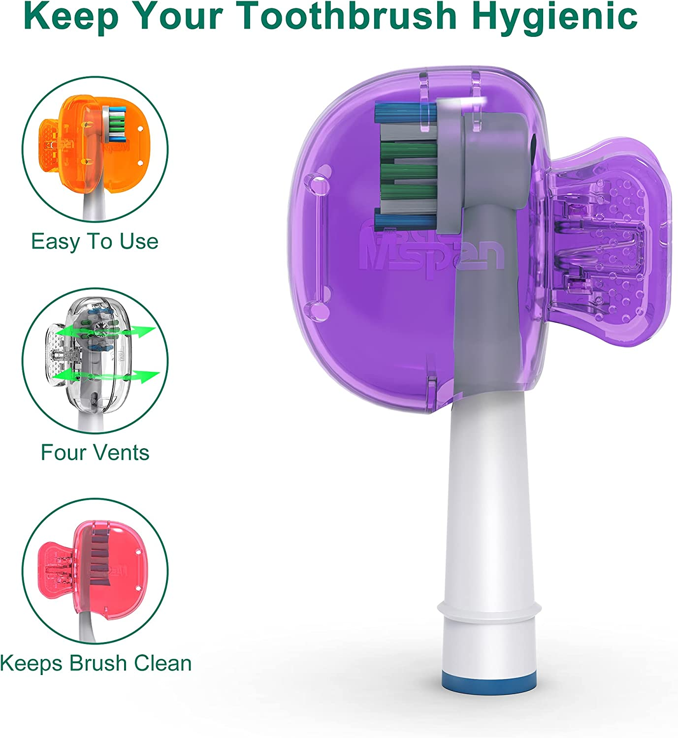 Mspan Electric Toothbrush Head Cover: Sonic Toothbrush Cap Travel Protector Plastic Brush Pod Protection Clip Case Value Pack image number 2