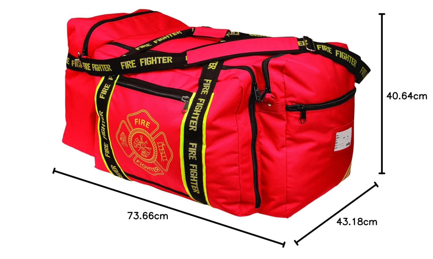 Occunomix OK-3000 Large Gear Bag, &ldquo;Firefighter&rdquo; Woven in Reflective Trim along Bag Straps, Maltese Cross Logo, 3 Compartments with 2 outside Zip Pockets, 29&rdquo; X 17&rdquo; X 16&rdquo;, Red image number 3