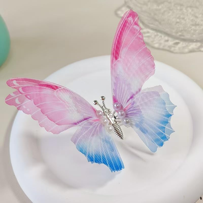 Set of 4 Butterfly Hair Clips Girls, 3D Glitter Colour Gradient Hair Accessories Girls Women Children Hair Clips Set, Bridal Wedding Jewellery Headpieces Hair Bun Hair Accessories