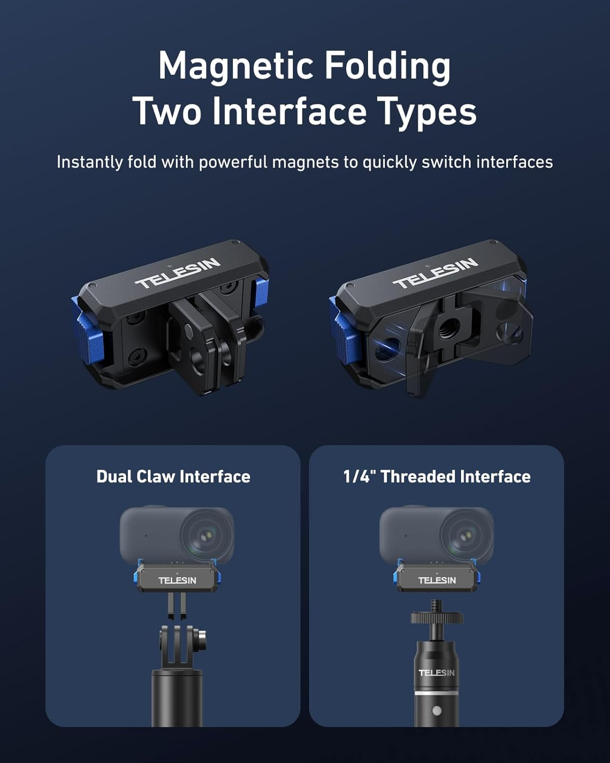 TELESIN Magnetic Quick Release Charging Adapter Mount for DJI Osmo Nano, with 1/4 Screw Hole, Foldable Adapter Base for DJI Osmo Nano Accessories image number 2