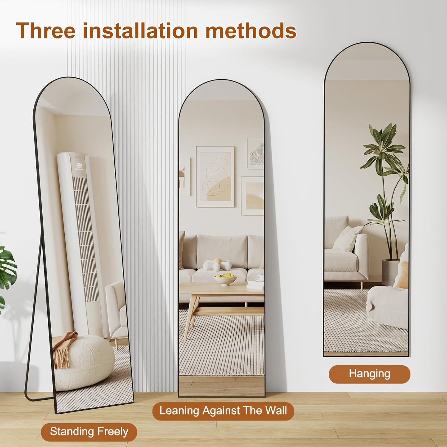 ZHUNFA Arched Full-Length Mirror, 148X40 Centimeter, Full-Length Mirror Wall-Mounted, Aluminum Alloy Frame Home Decor,Black. image number 6