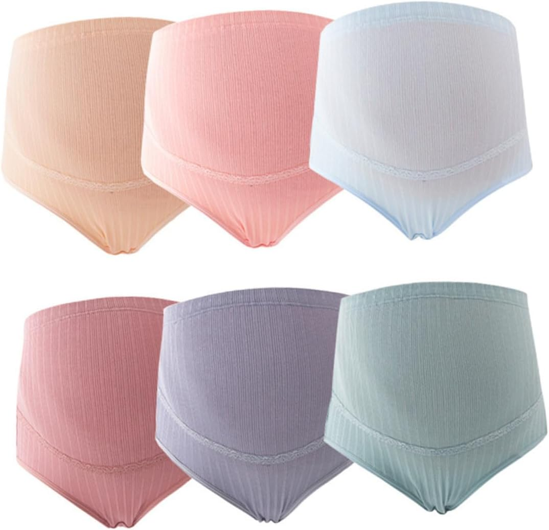 VANZACK 3Pcs High Waist Cotton Maternity Panties with Adjustable Stomach Lift for Pregnant Women Soft Breathable Nursing Underwear in Pale Skin Red and Dark Green