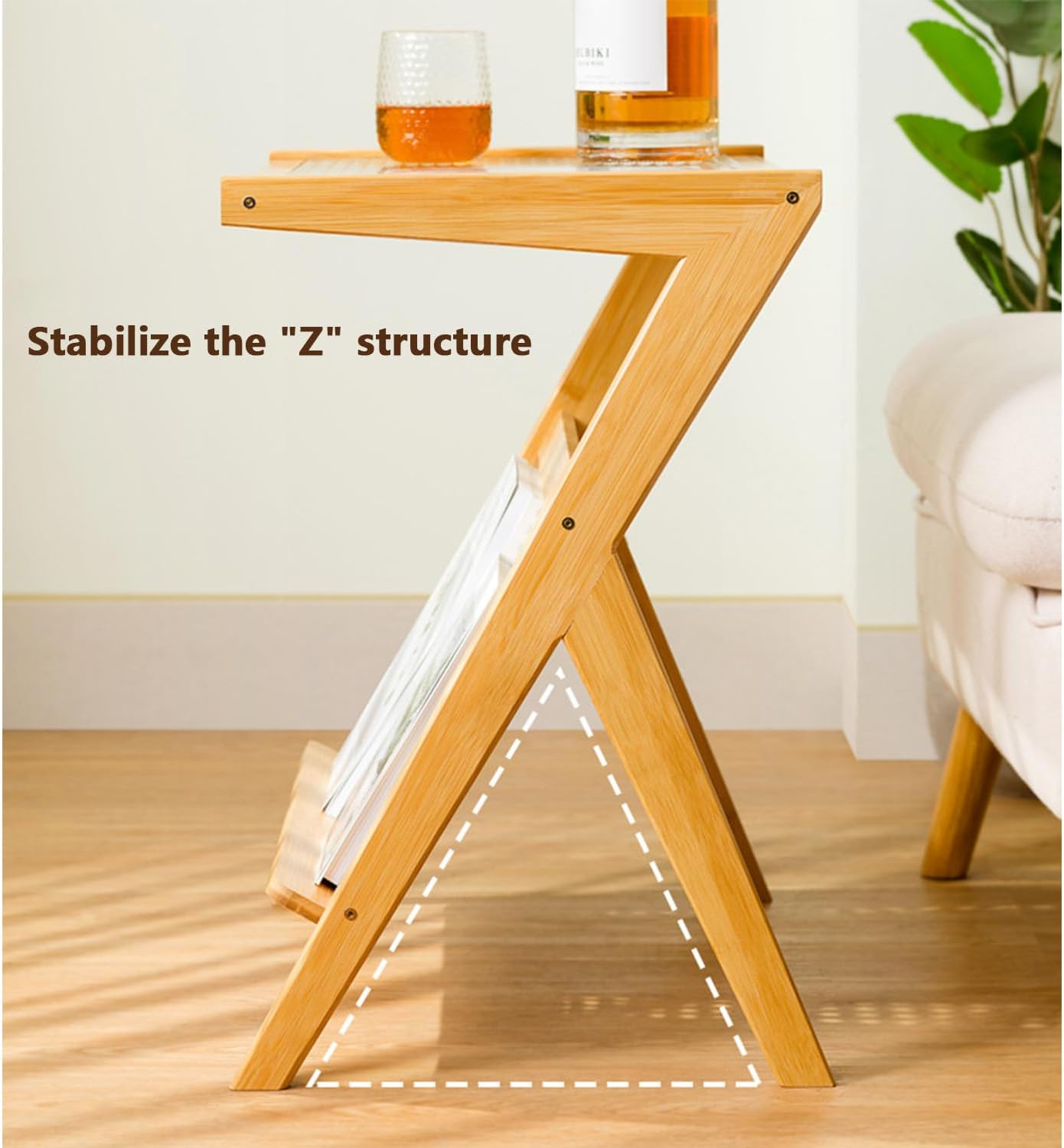 Bamworld Rattan Side Table - Boho Mid-Century Modern Nightstand with Glass Top and Storage, Bamboo Coffee Table and Record Player Stand for Living Room and Bedroom image number 1