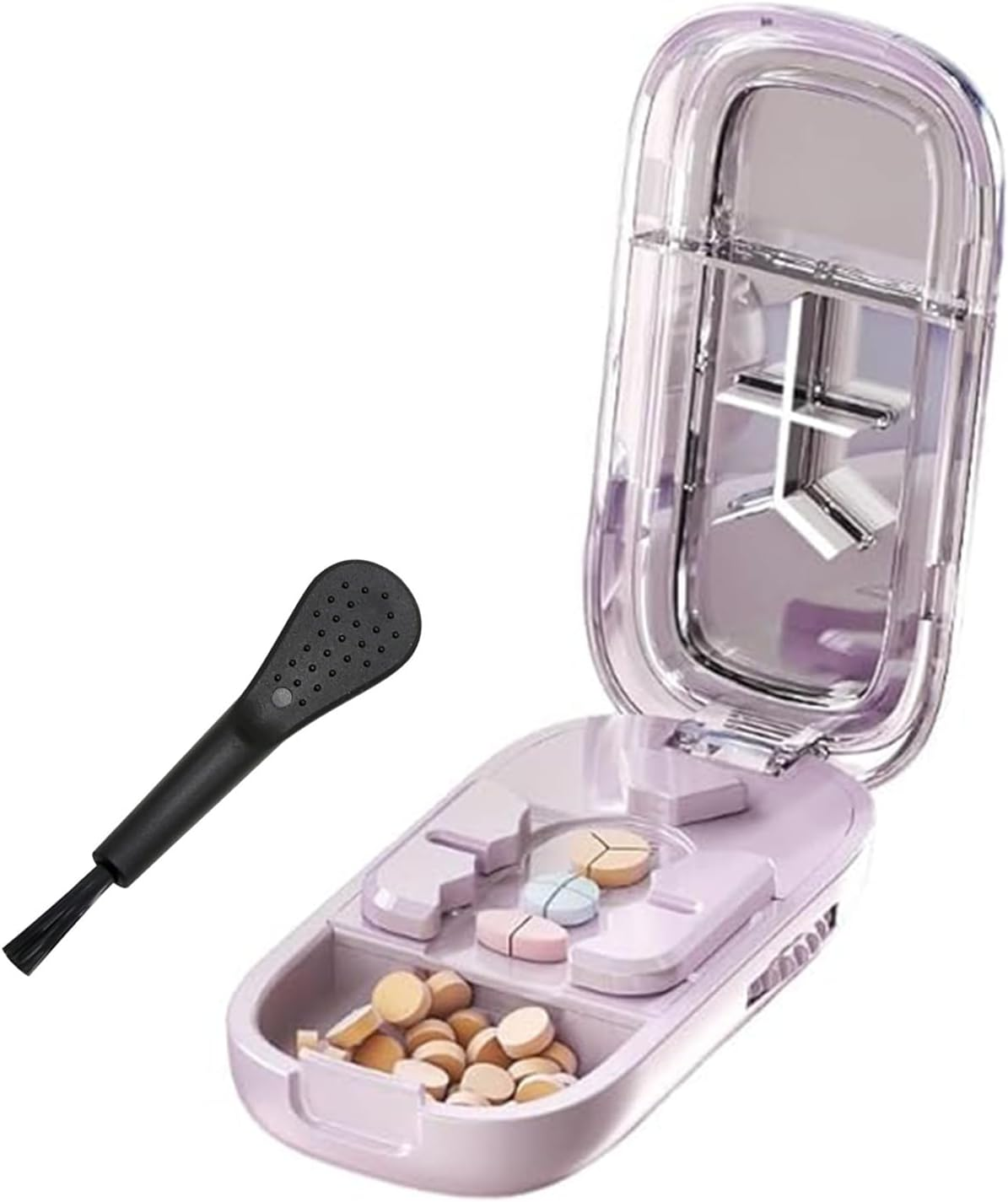 Portable Pill Cutter Splitter for Small & Tiny Pills, Adjustable with Centering Device, Precision Alignment, Sharp Safe Blade for Easy & Accurate Cutting of Multiple Pills (Black)