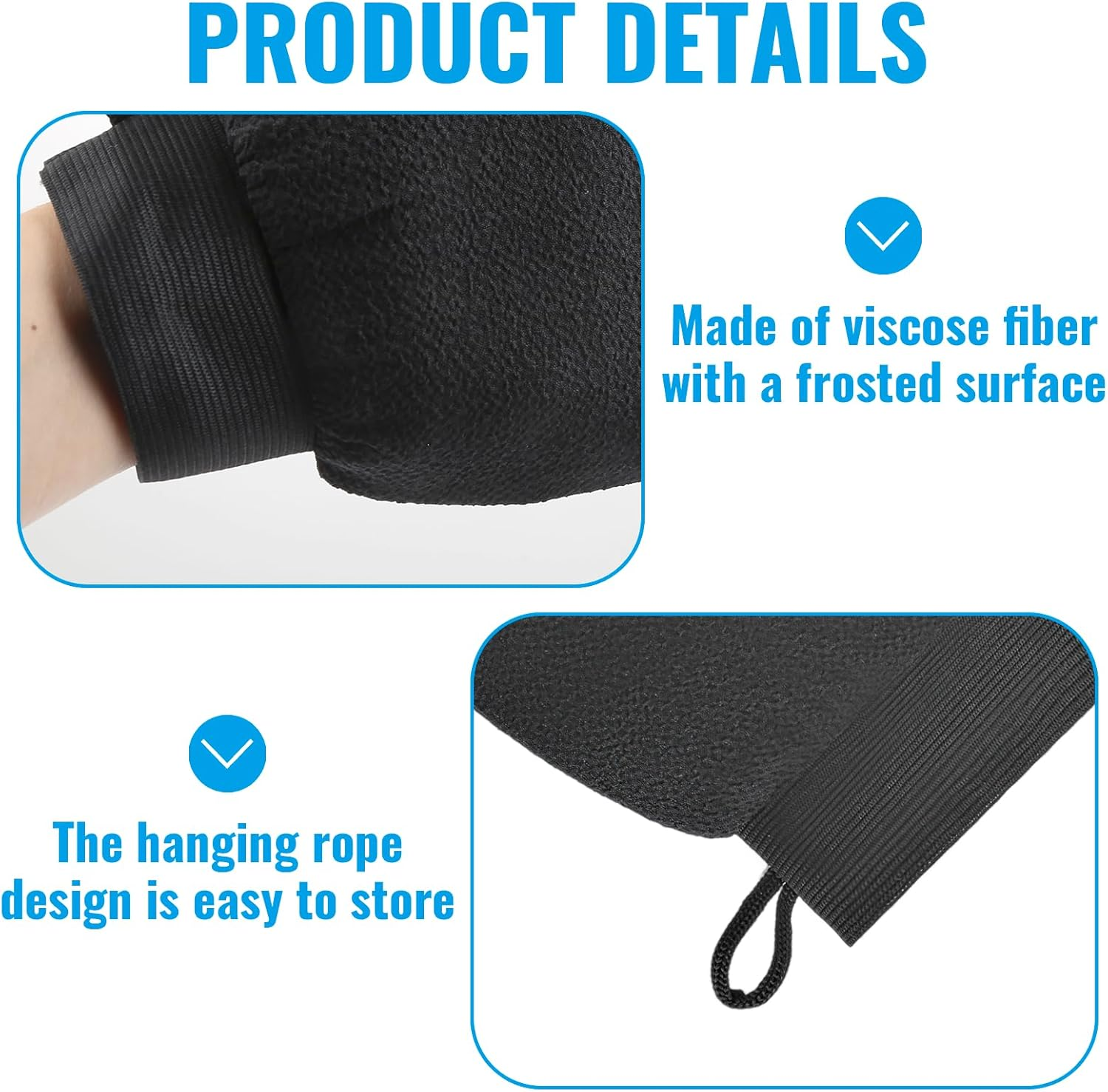 AIAOO 1 Pair Korean Exfoliating Mitts & Gloves, Dual-Sided Body Scrub Mitt for Deep Clean, Reusable Soft Shower Exfoliating Towel for Women Men Adults Teens (Black, 21X15Cm) image number 3