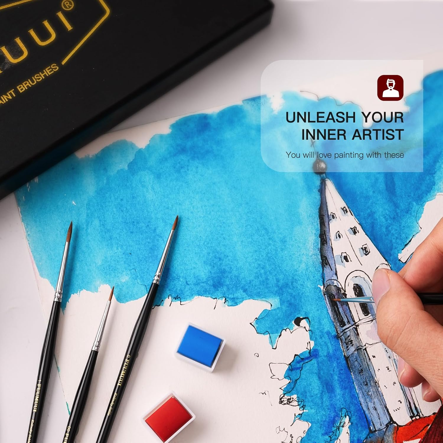 Kolinsky Sable Miniature Paint Brushes, 5Pcs Professional Detail Fine Paint Brushes for Art Painting, Citadel, Vallejo, DND, Models - Sable Brushes for Watercolor, Gouache, Size #5/0, #2/0, #0, #1, #3 image number 2