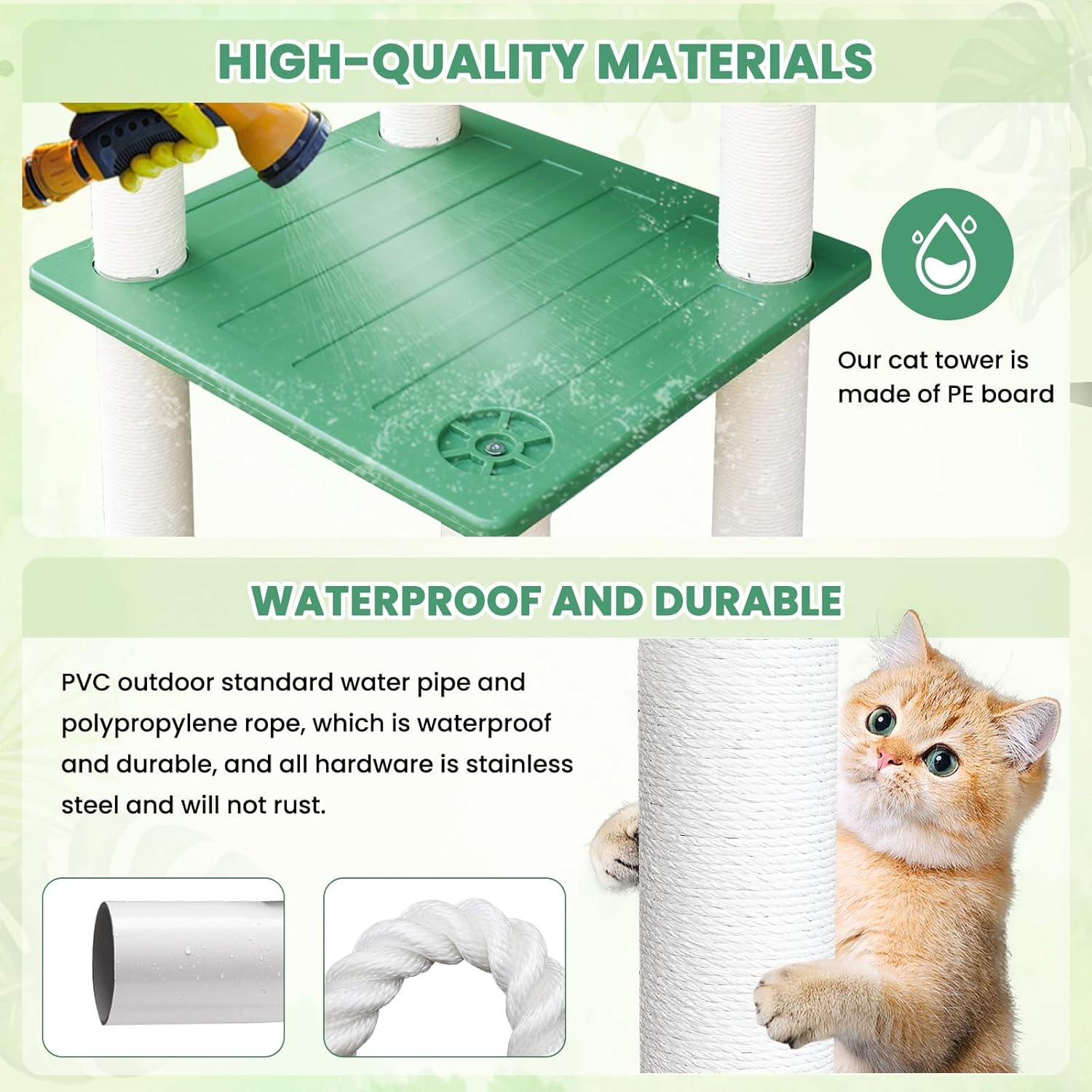 MAOHEGOU 56 Inches Large Outdoor Waterproof Cat Tower, Multi-Level Cat Tree, for outside and Indoor Cats, with PVC Board and Cat Scratching Posts image number 4