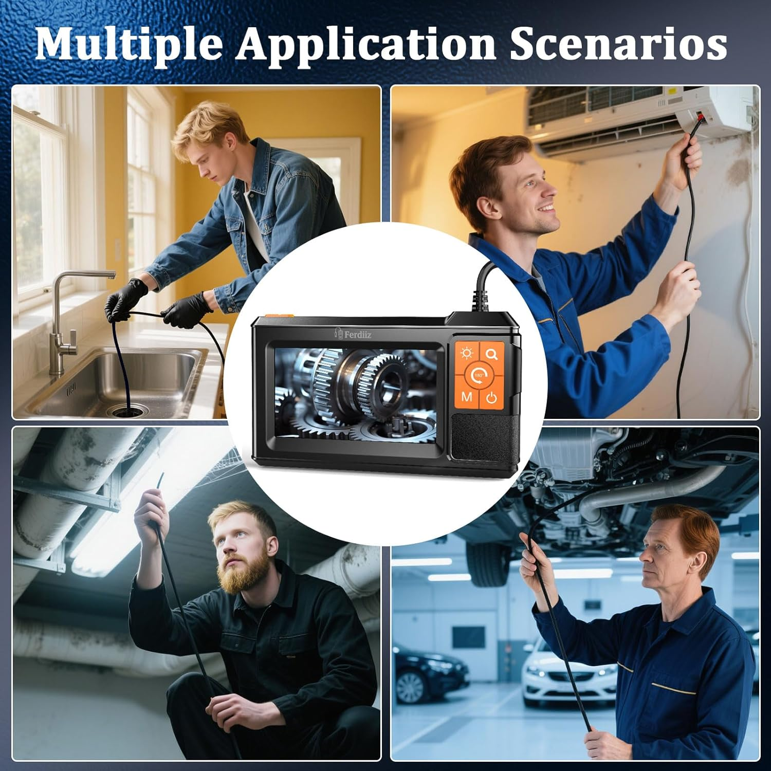 Borescope Camera with Illuminator, 1080P HD Dual Lens Endoscope Inspection Camera, 4.3" IPS Screen Industrial Borescope, IP67 Pipe Endoscope, 8+1 LED, Plumbing Inspection Gadgets for Men-5M image number 4