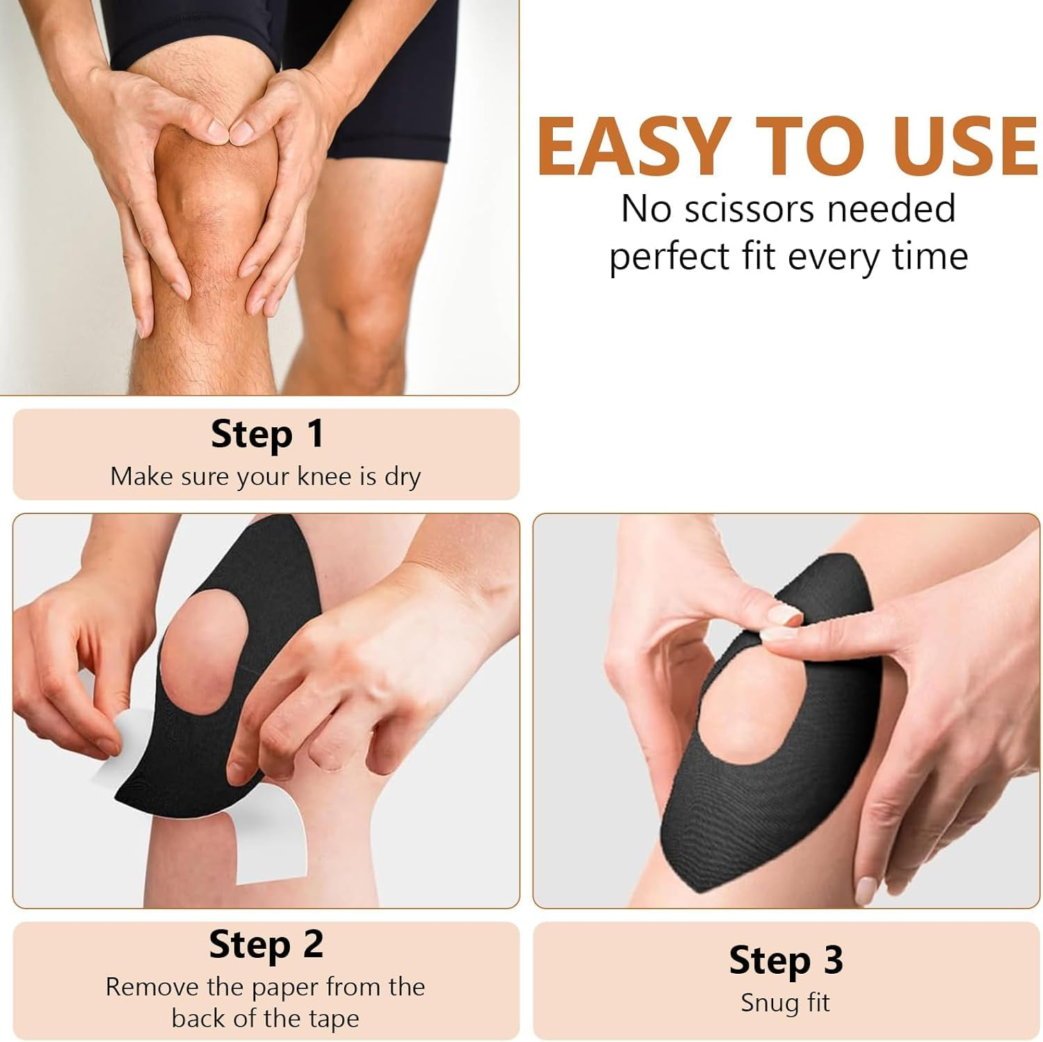 Pre-Cut Waterproof Knee Tape, 12Pcs Precut Kinesiology Tape for Knees, Waterproof Pre-Cut Knee Kinesiology Patch, Precut Elastic Sports Kinesiology Patch image number 1