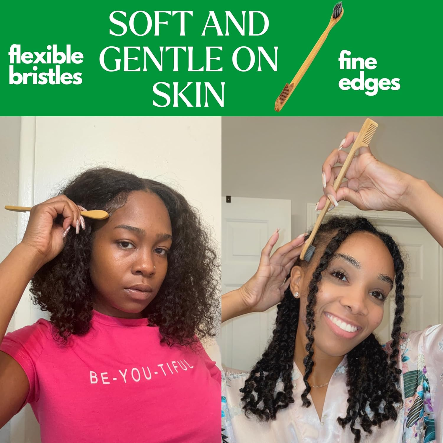 Grannaturals Edges Brush and Comb for Edge Control - Sturdy Bamboo Handle - Styling & Gentle Care Tools - Edge Fixer for Baby Hairs - Compact Curling Accessories for Curly Hair image number 1