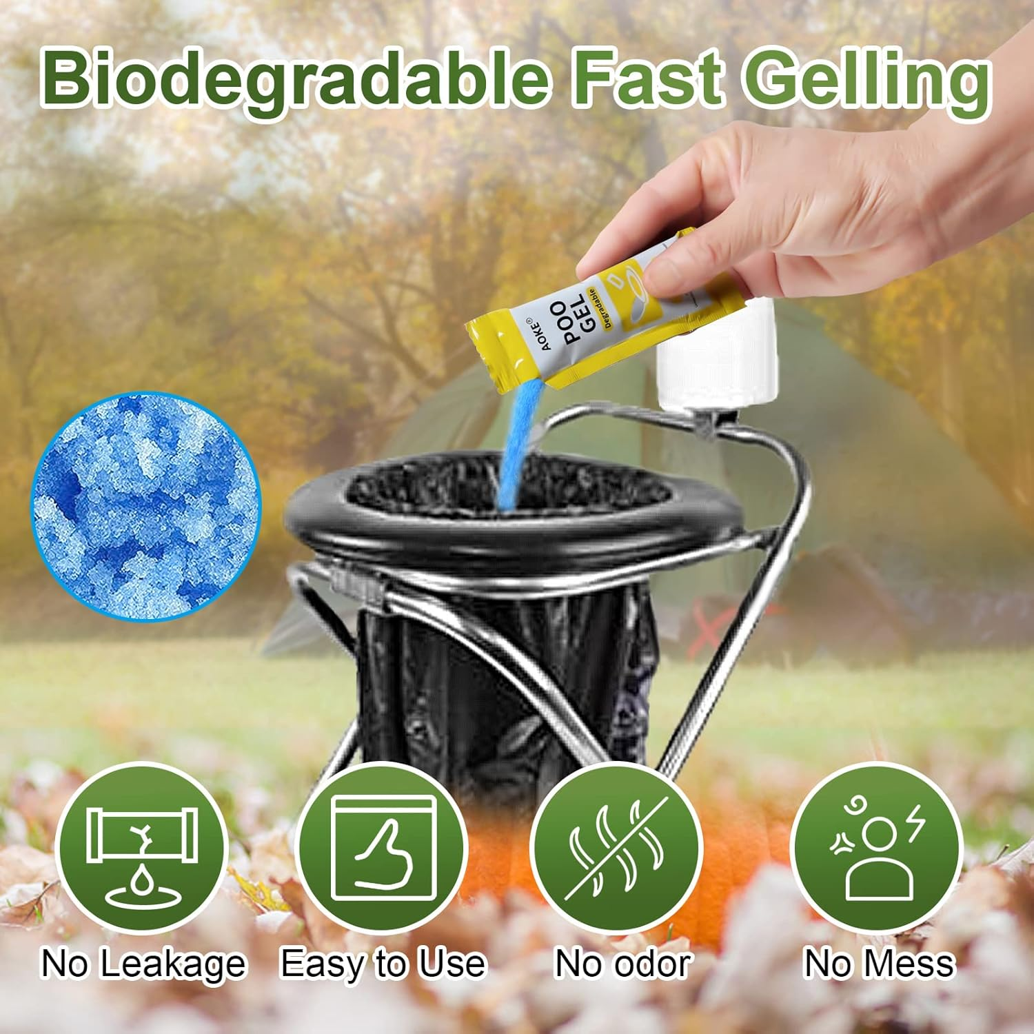 AOKE Portable Toilet Absorbent Gel Powder - Lemon 25 Pack Poo Deodorizing Treatment for Outdoor Camping and Hiking - Lavender60Pcs image number 5