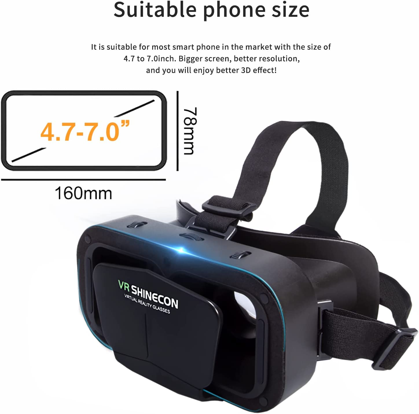 VR SHINECON Virtual Reality VR Headset 3D Glasses Headset Helmets VR Goggles for TV, Movies & Video Games Compatible Ios, Android &Support 4.7-7 Inch image number 5