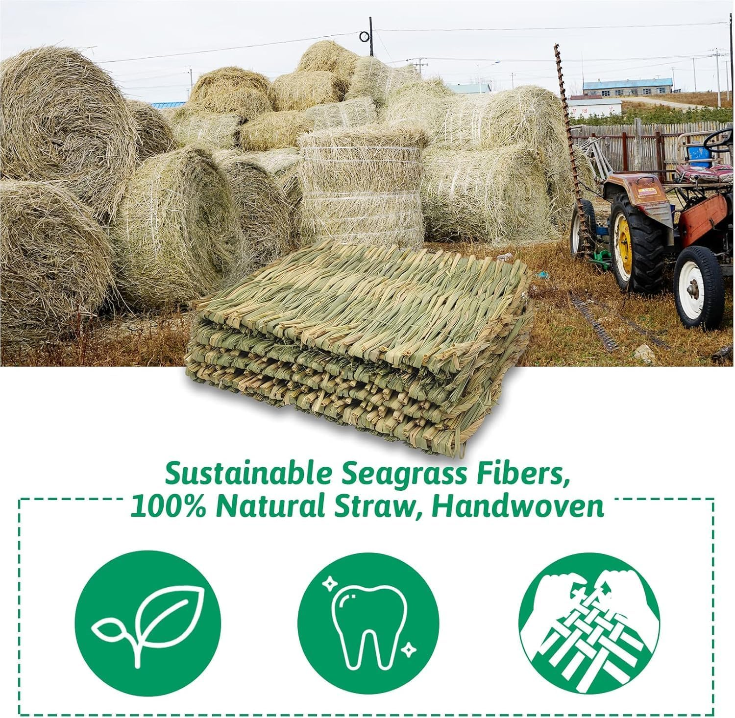 Kathson Grass Mat Woven Bed Mat for Small Animals Pack of 5 Grass Mats Rabbit Litter Nest Chew Toy Bed Toy for Guinea Pigs Parrot Rabbit Hamster Rat image number 6