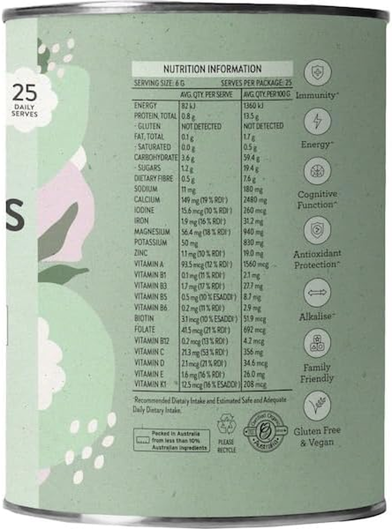 Nutra Organics Daily Greens + Reds Delicious Wholefood Multivitamin 150G | Organic Powder Superfood Supplement | for Energy, Immunity and Wellbeing (25 Serves) image number 3