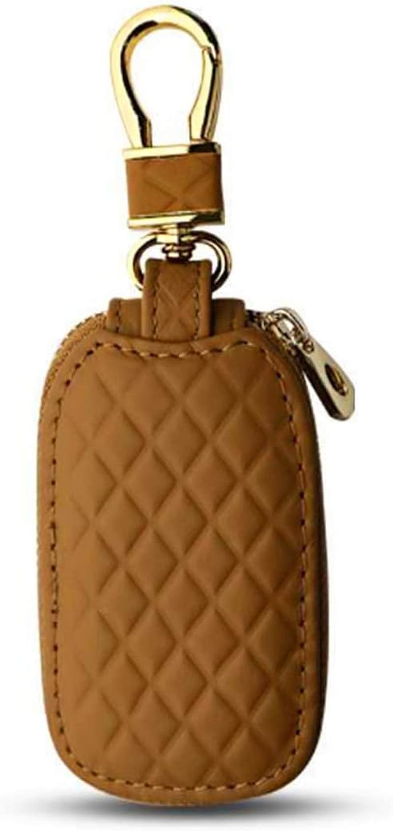 BELOMI Car Key Case, Genuine Leather Remote Key Fob Cover, Keychain Holder with Metal Hook, Universal Vehicle Keyring Zipper Bag (Coffee)