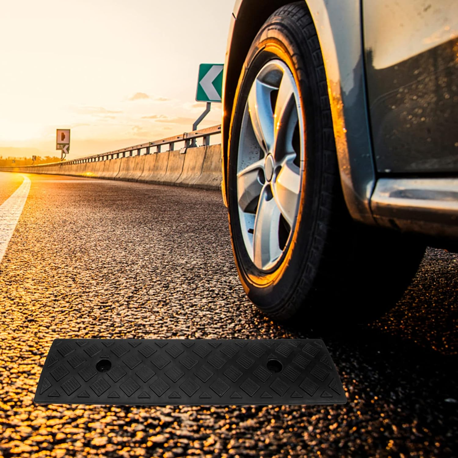 Tofficu Step Mat Slope Mat Threshold Bridge Track Ramp Portable Curb Ramp Car Ramp Wheelchair Ramps Homes Structure Driveway Heavy Duty Ramp Auto Metal Outdoor Rubber High Lift - Yellow image number 5