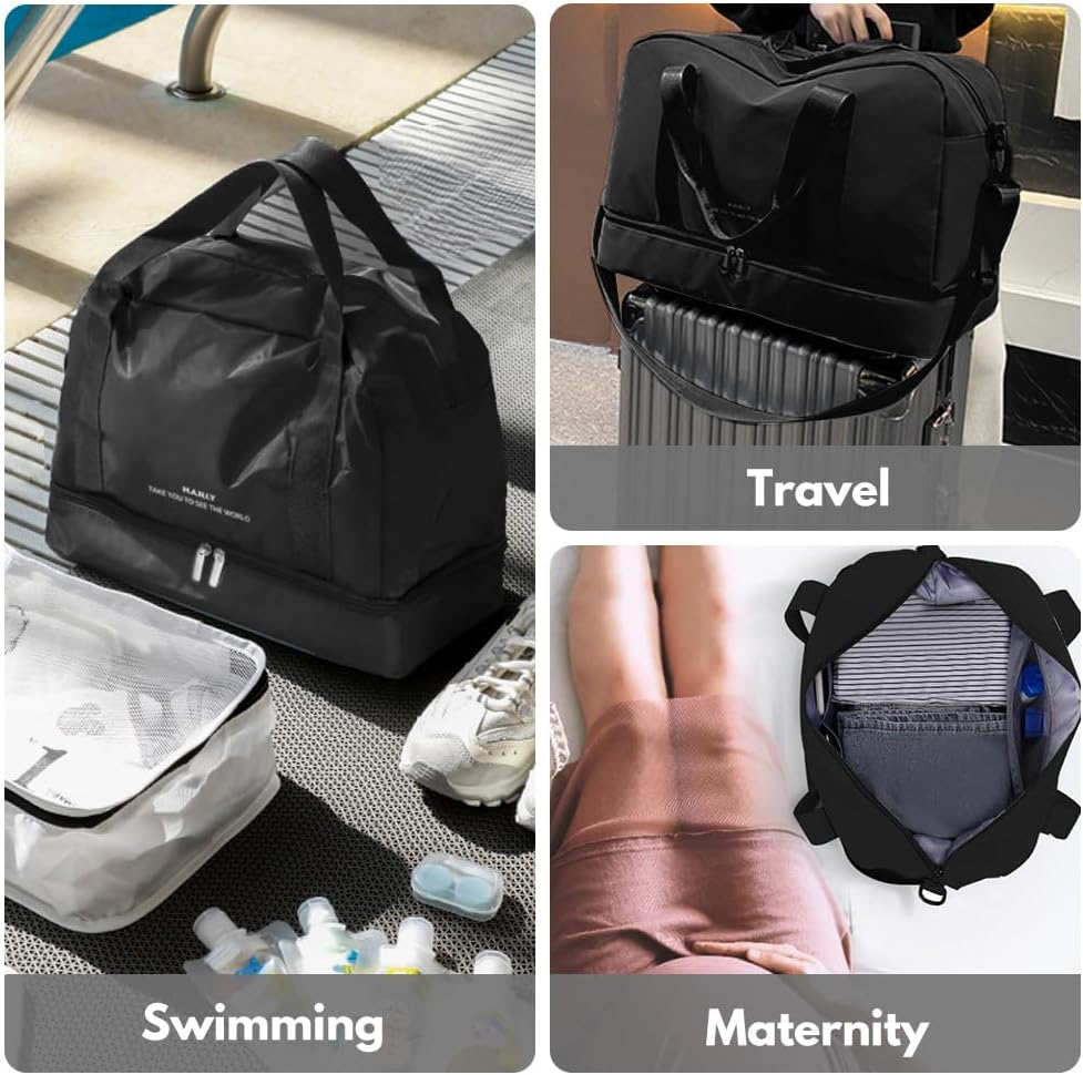 Expandable Travel Duffel Bag,Travel Duffle Bag,H HOME-MART Tote Sports Gym Bag, Shoulder Overnight Weekender Bag Travel Duffel Bags for Women & Men, Hospital Bag with Trolley Sleeve/Wet Pocket image number 5