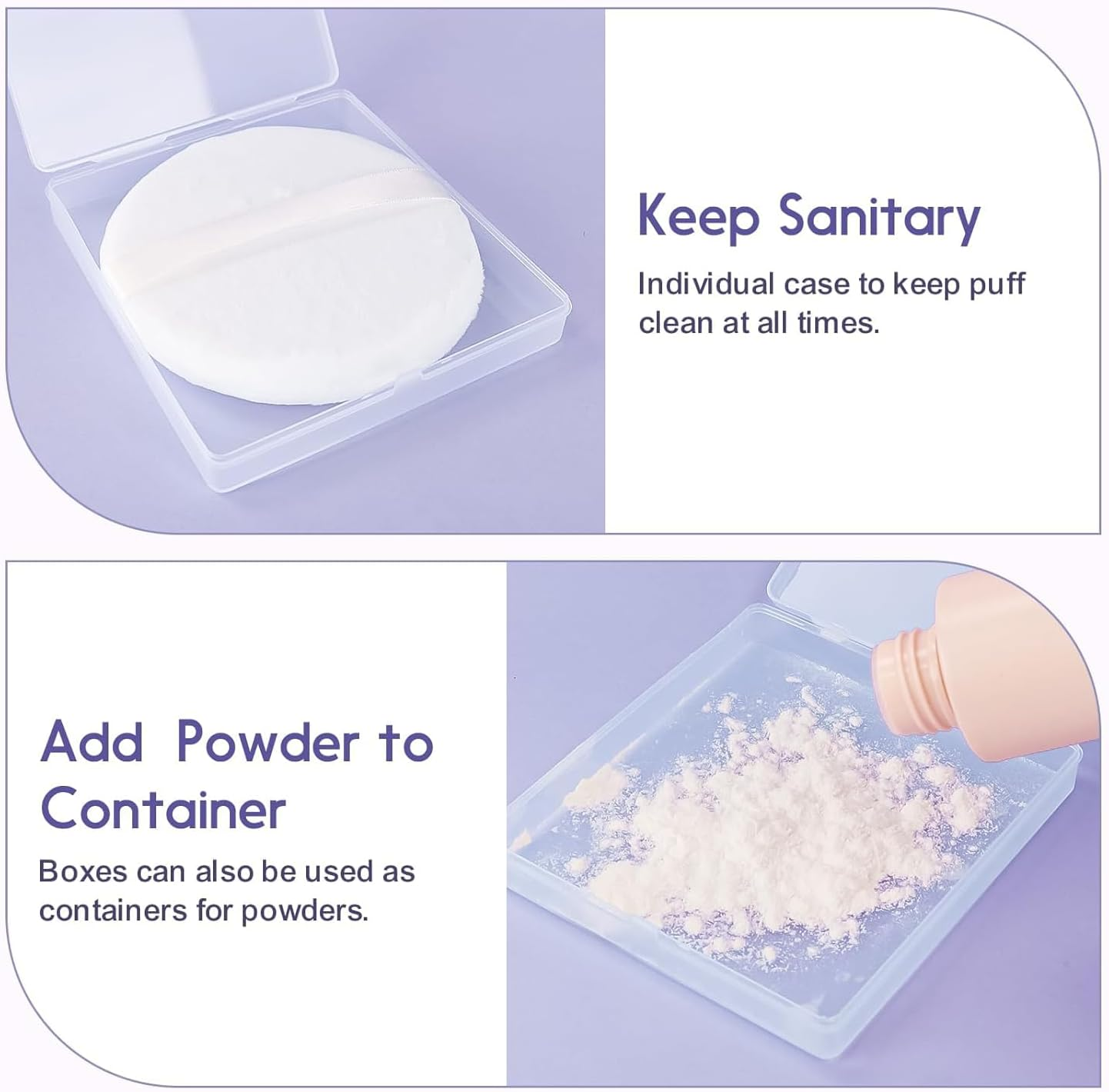 2Pcs 4.13 Inch Body Powder Puff, Soft Velour for Loose Powder - Includes Travel Container, Face & Body Makeup (White ） image number 1