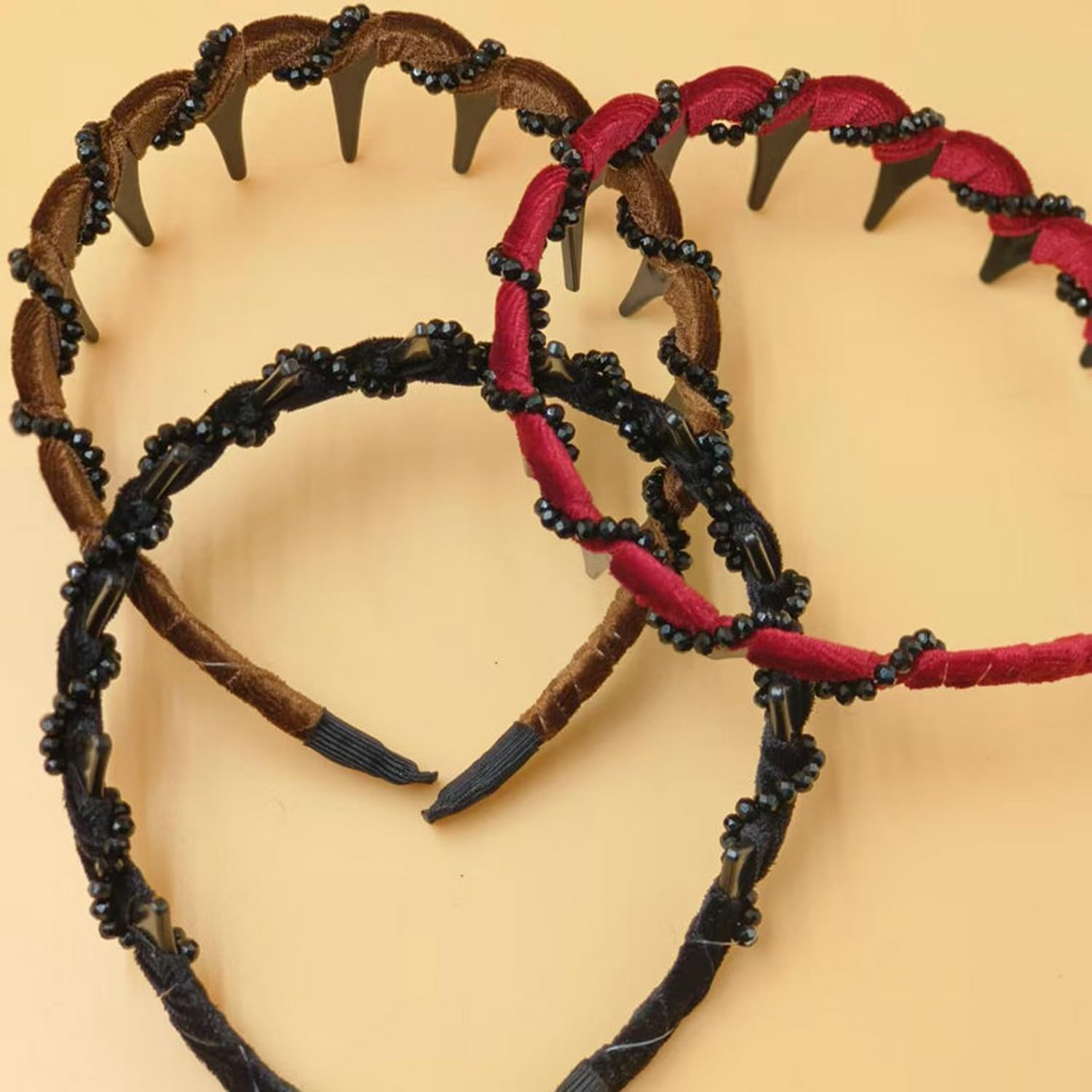 Pack of 3 Vintage High-Cranium Faux Pearl Headband Women - Zigzag Headband with Teeth, Non-Slip Headband Women & Girls, Crystal Hair Accessories, Hair Accessories Set for Wedding, Party & Everyday Use image number 2