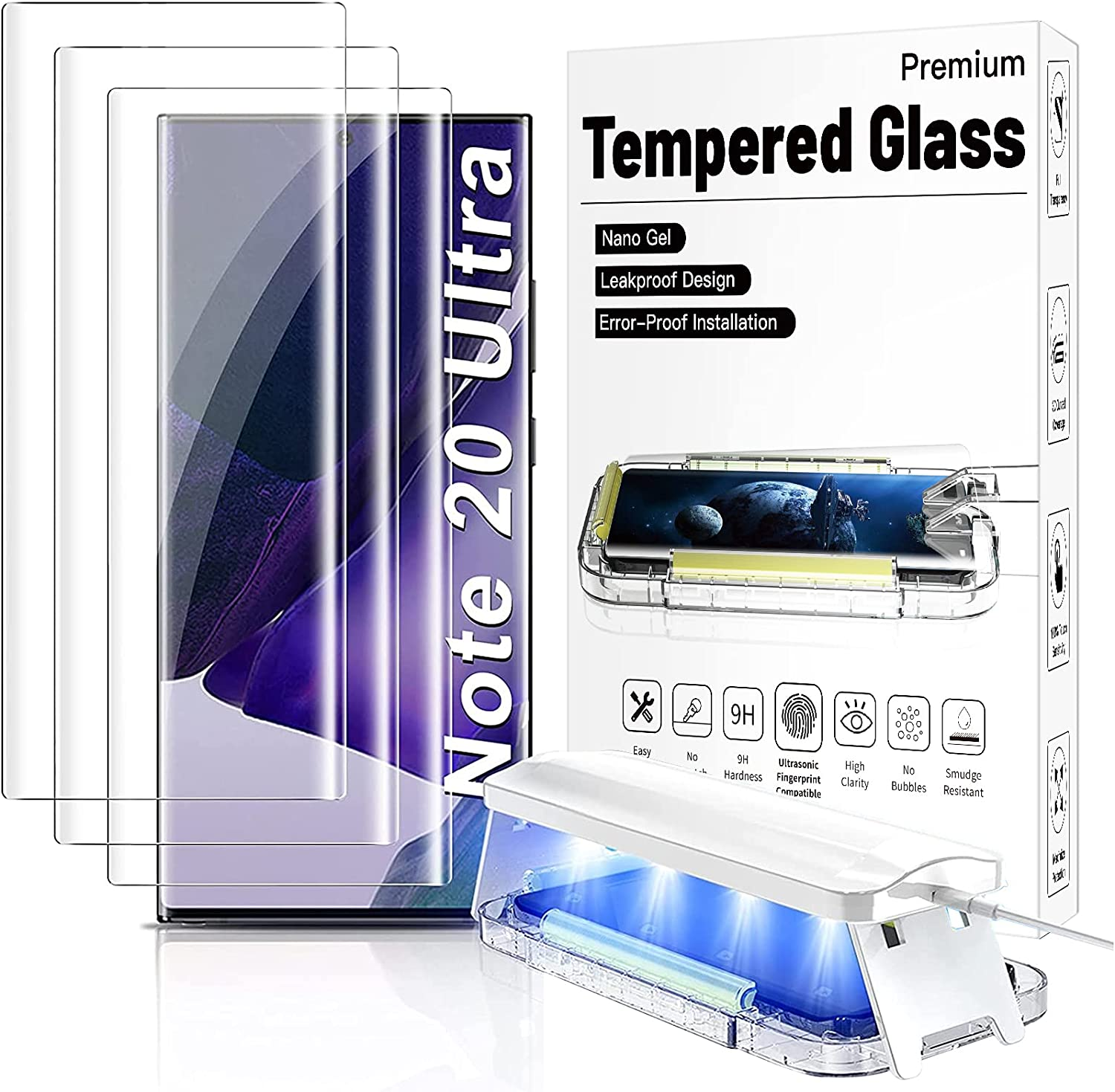 3 Pack Ultra Glass Screen Protector for Galaxy Note 20 Ultra Tempered Glass Shield Full 3D Curved Edge 100% Ultrasonic Fingerprint Unlocking Easy Install Kit for Samsung Note 20 Ultra (Note 20 Ultra)