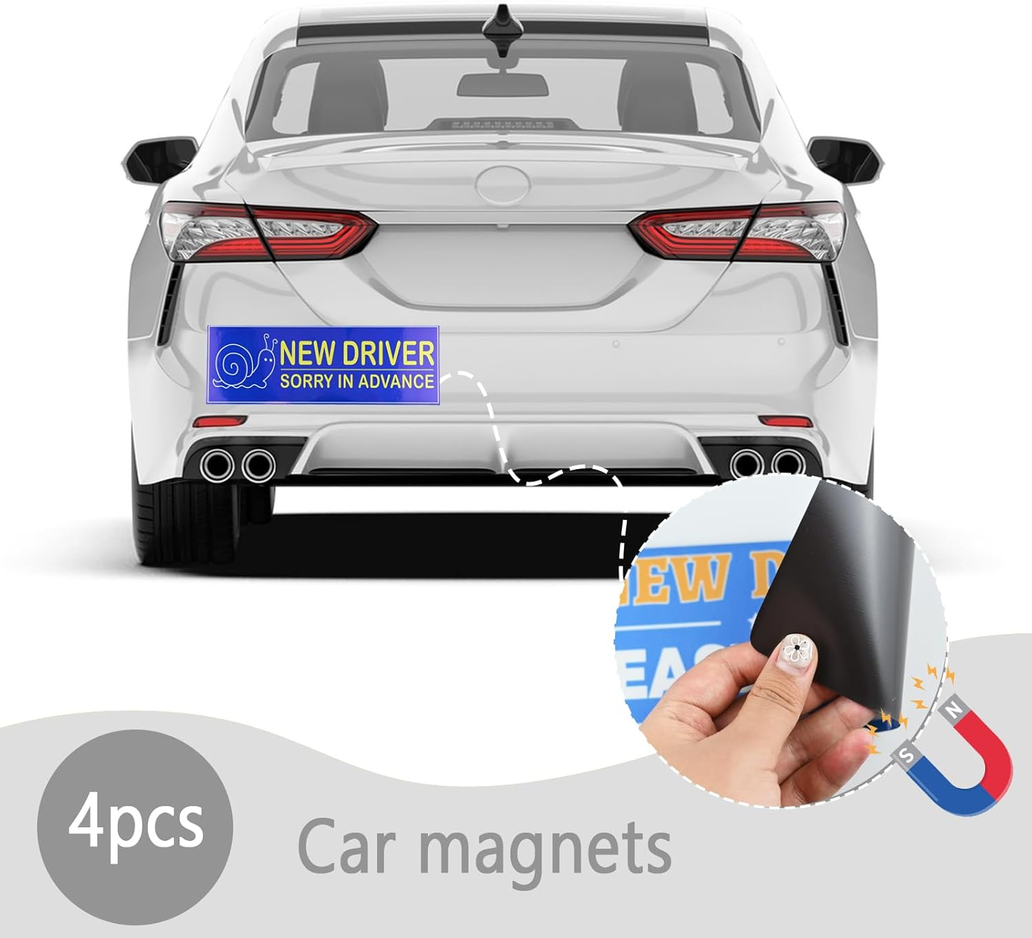 4 PCS New Driver Magnet for Car, Student Driver Magnet for Car, Removable Novice Rookie Safety Attention Sign Sticker, Funny Bumper Stickers Accessories(11.8 * 4.72In) image number 3