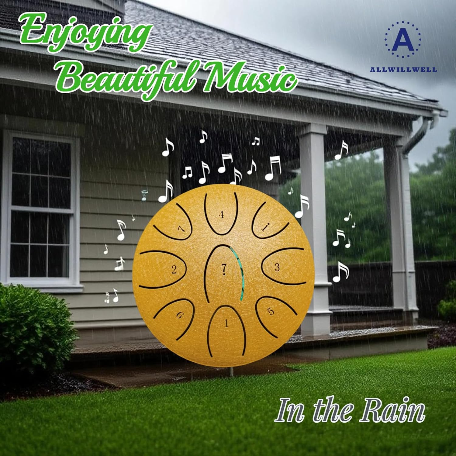 Steel Tongue Drum 9-Note Scale 4-Inch Mini Rain Drum Children'S Instrument Engraved Note Markings for Durability Ideal Children'S Musical Enrichment (GOLDEN)